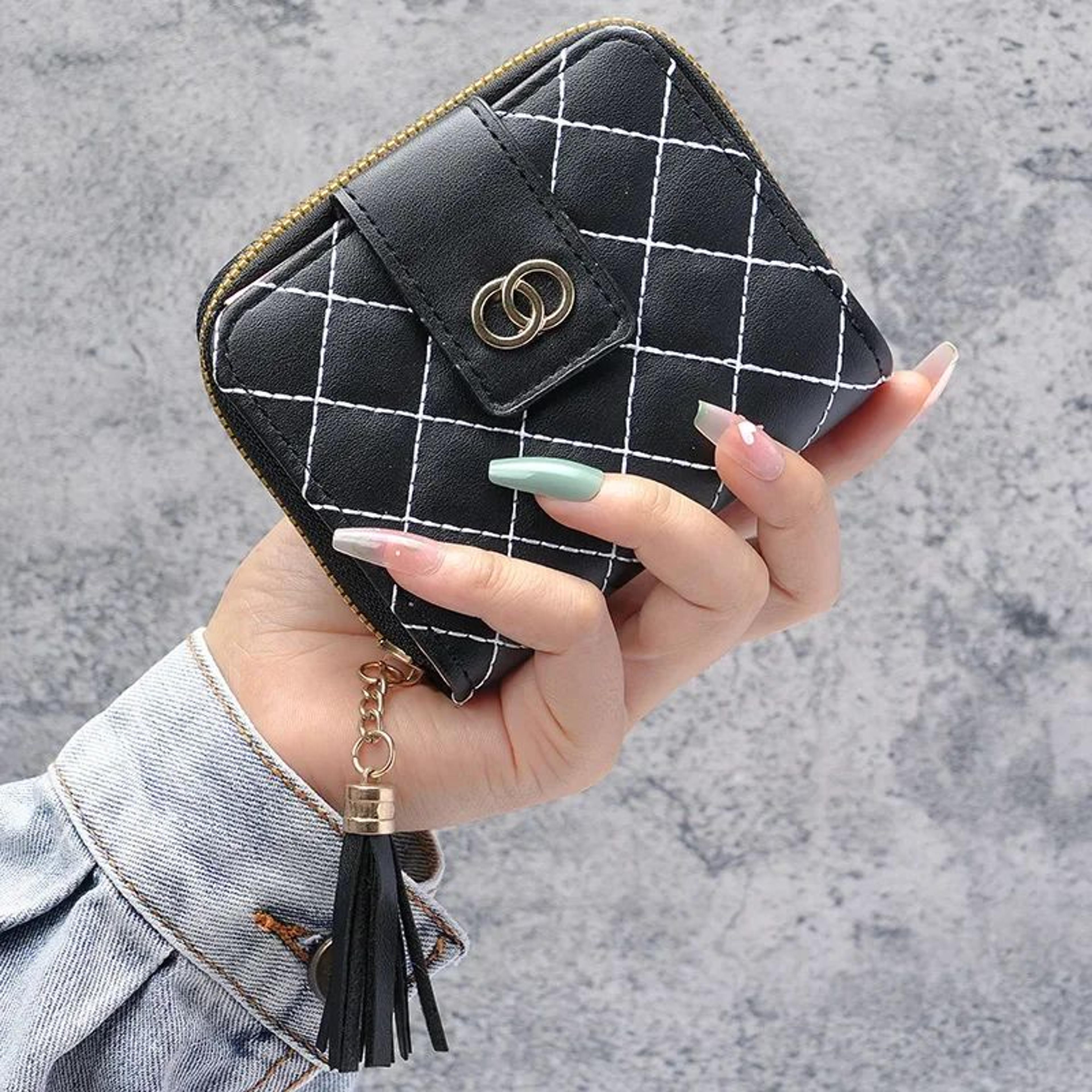 Premium Womens Minimalist Short Wallet  Large Capacity Purse With Tassel Accent 1