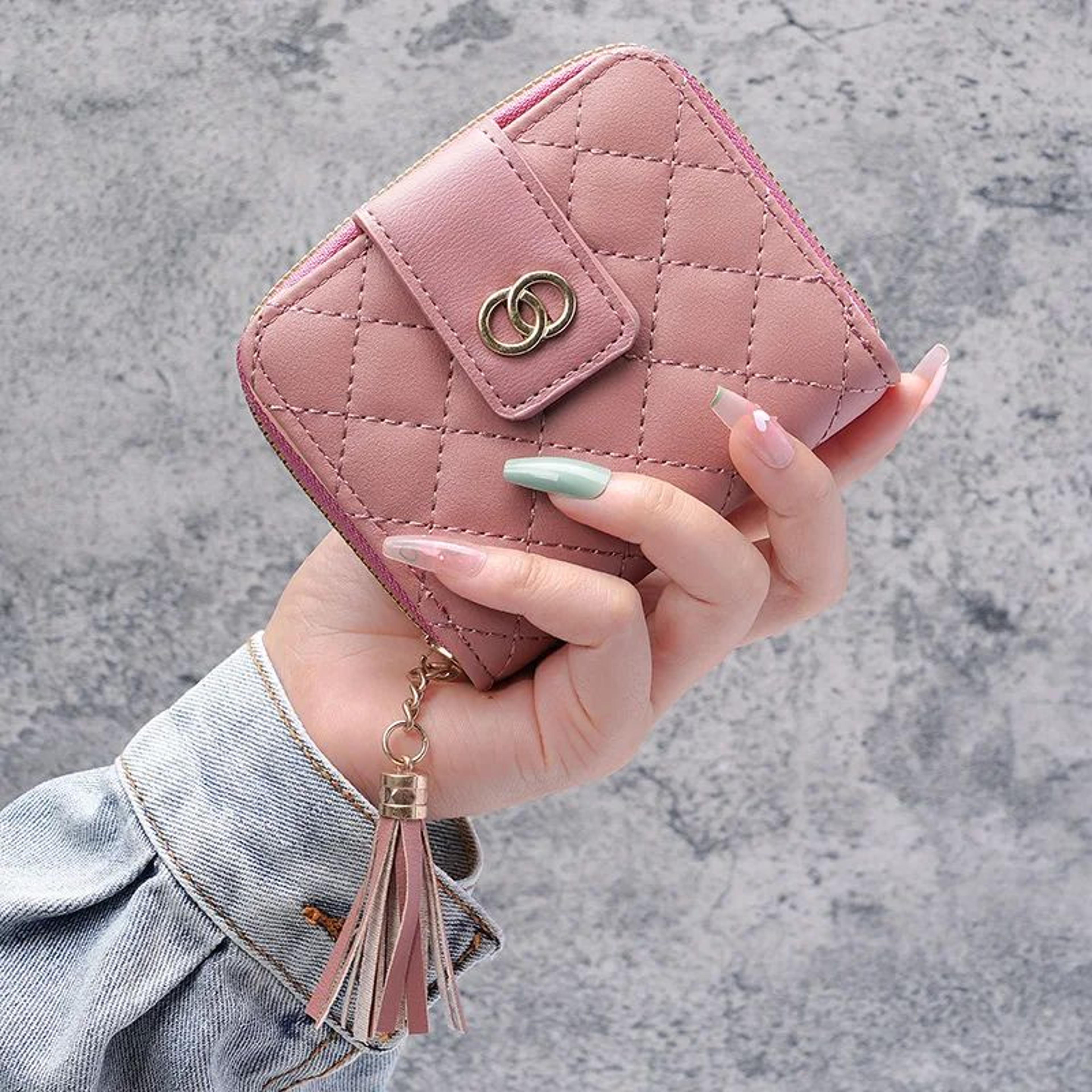 Premium Womens Minimalist Short Wallet  Large Capacity Purse With Tassel Accent 2