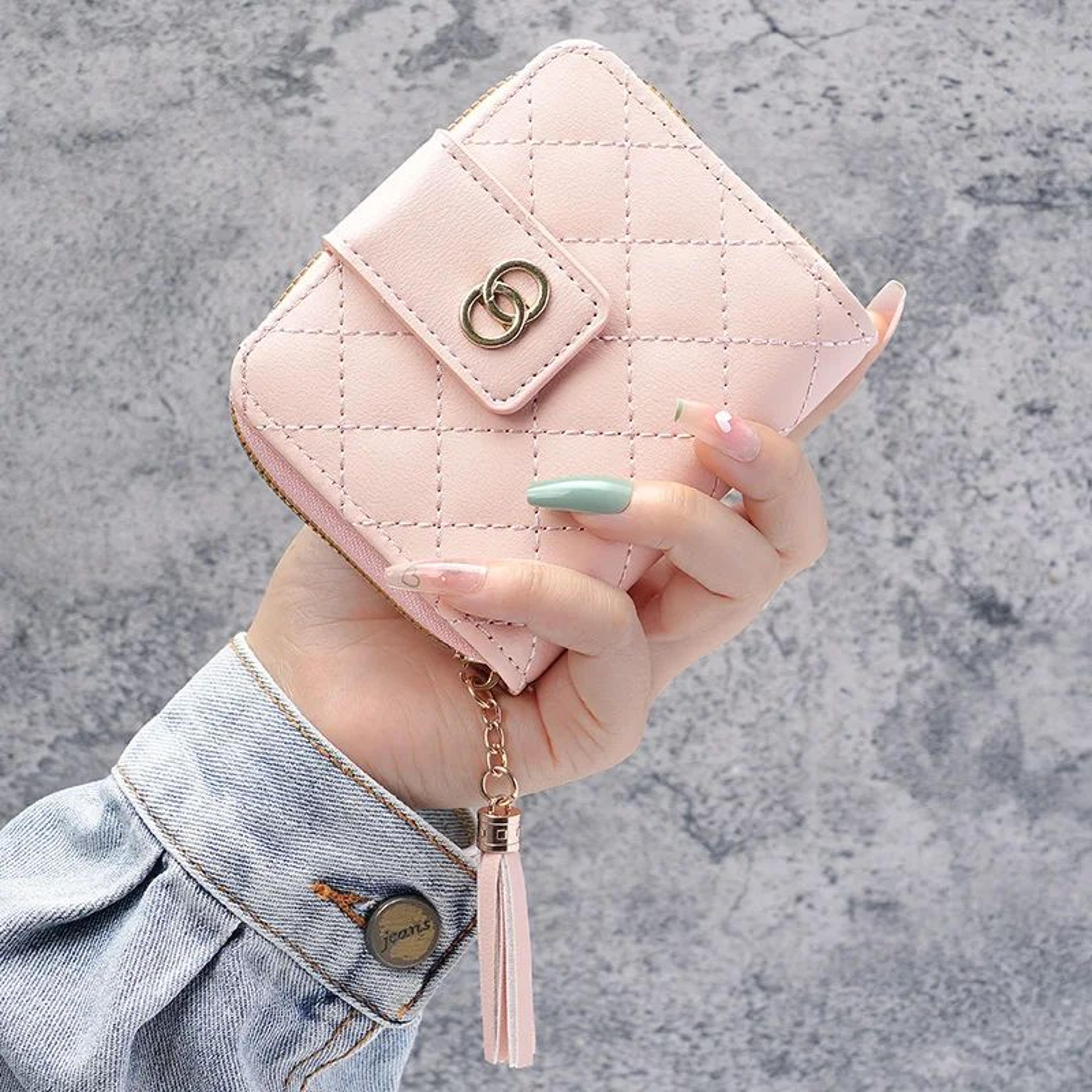 Premium Womens Minimalist Short Wallet  Large Capacity Purse With Tassel Accent 10