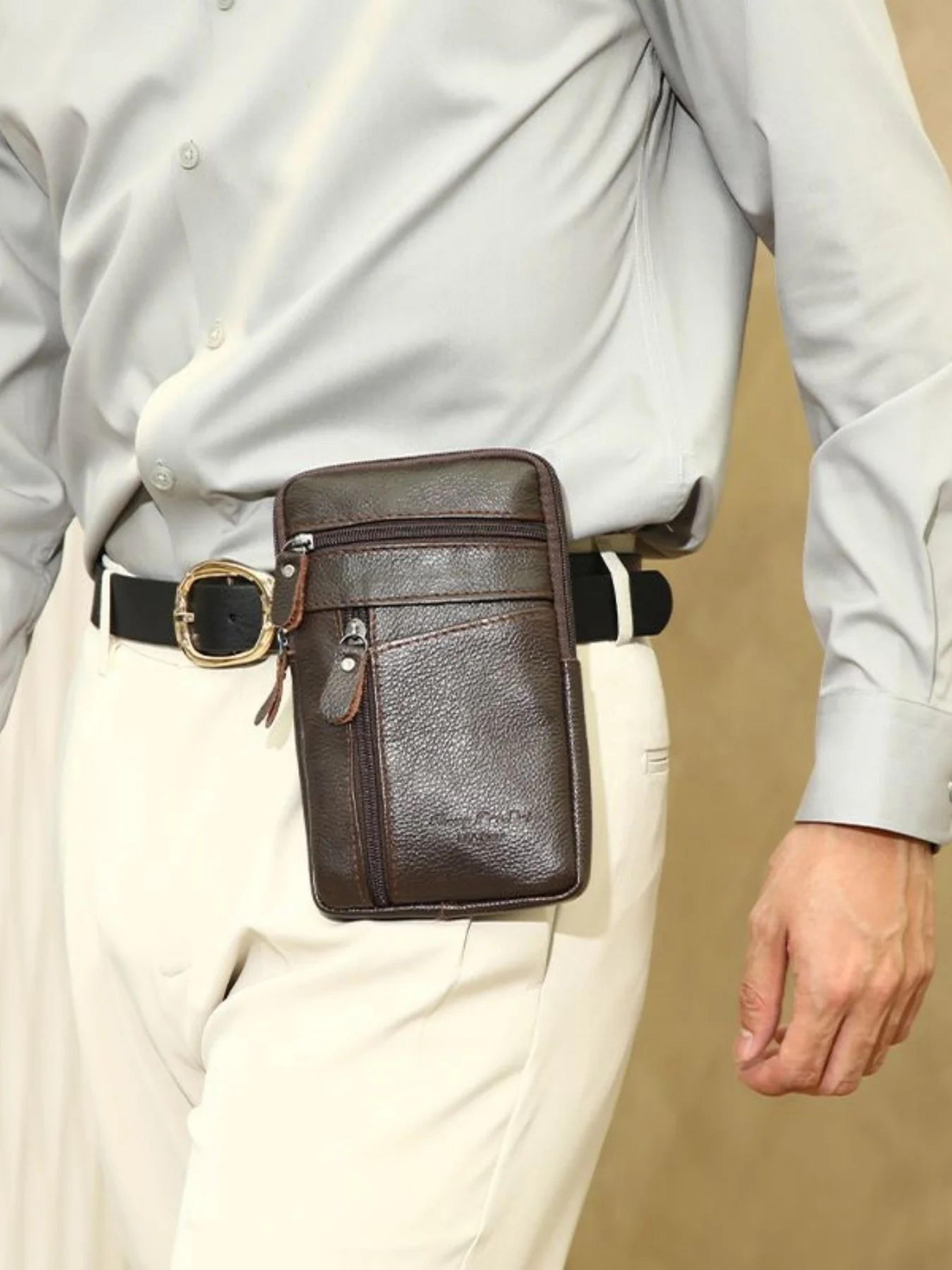 Rugged Mens Leather Waist  Crossbody Bag  Convertible Belt Sling With Long Strap 1