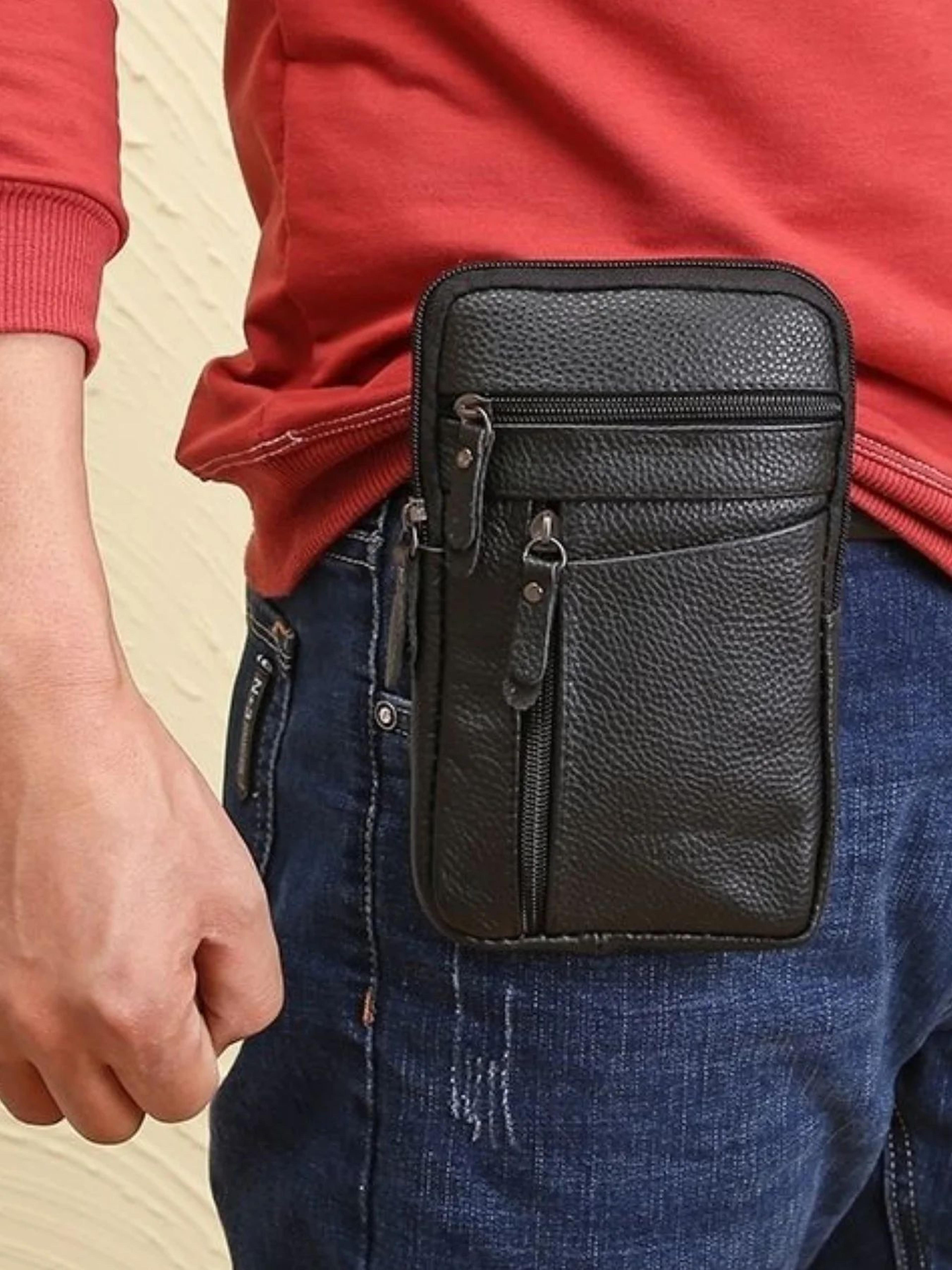 Rugged Mens Leather Waist  Crossbody Bag  Convertible Belt Sling With Long Strap 2