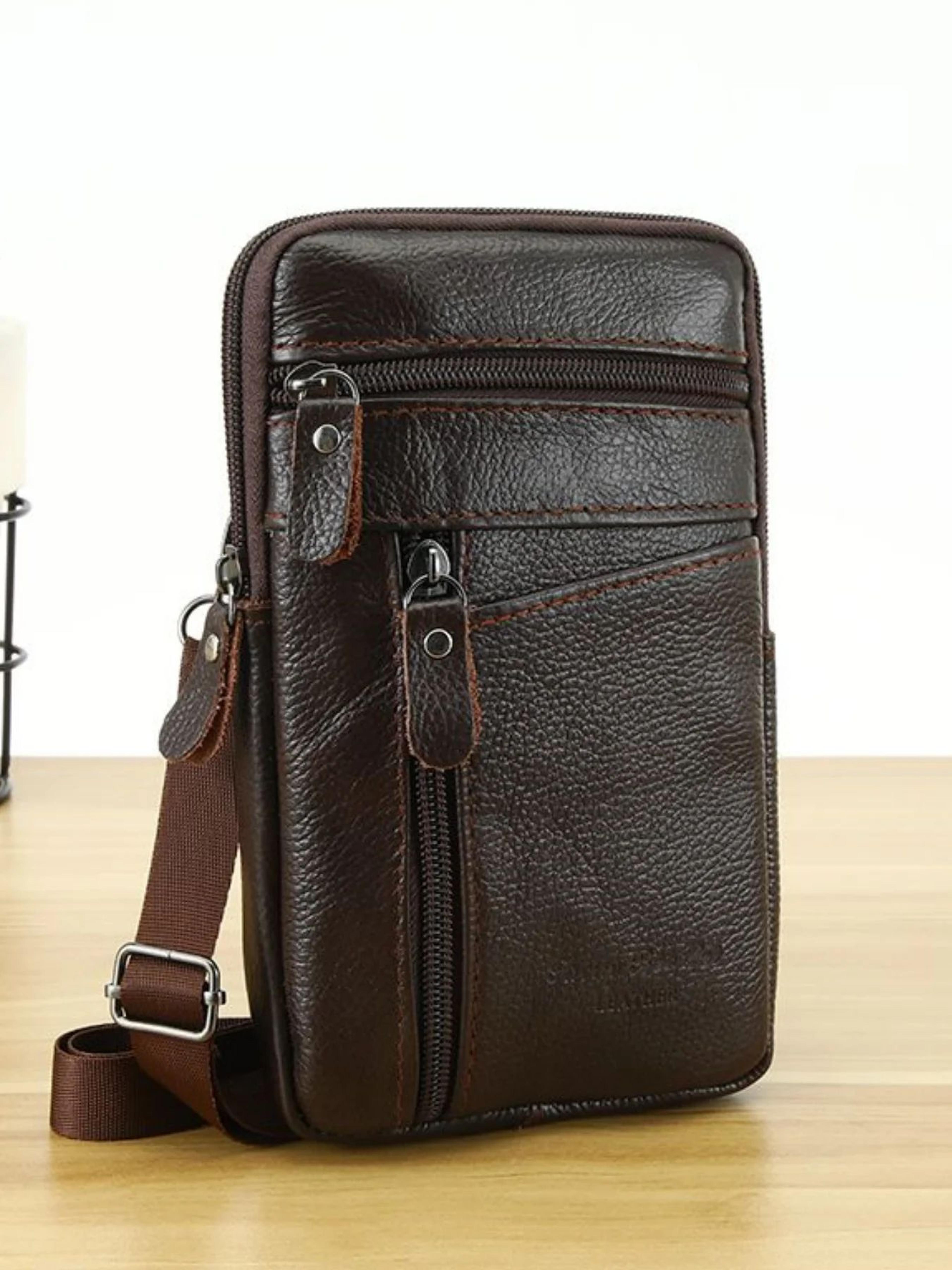 Rugged Mens Leather Waist  Crossbody Bag  Convertible Belt Sling With Long Strap 7