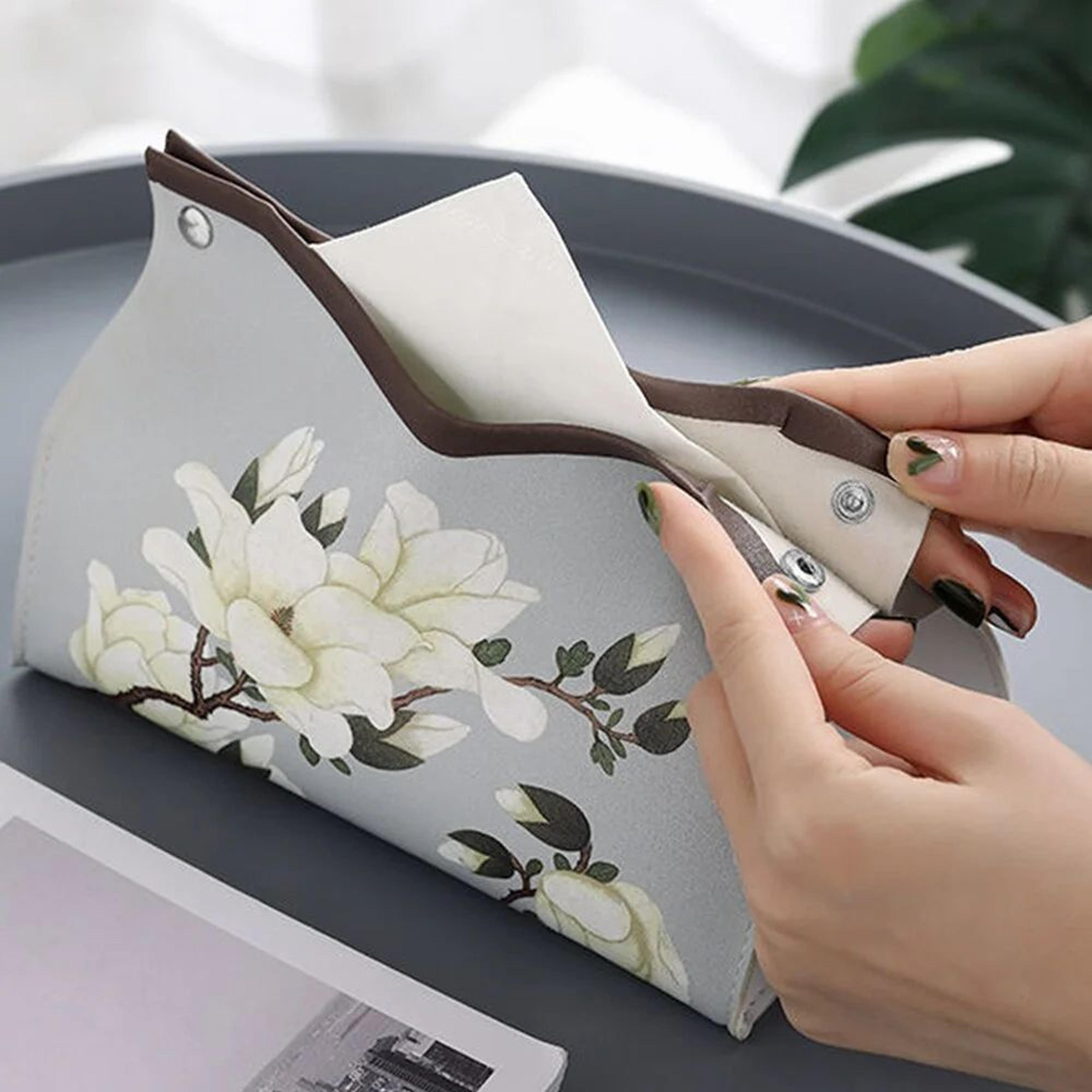 Vintage Floral PU Leather Tissue Box Cover For Living Room And Kitchen Decor 4