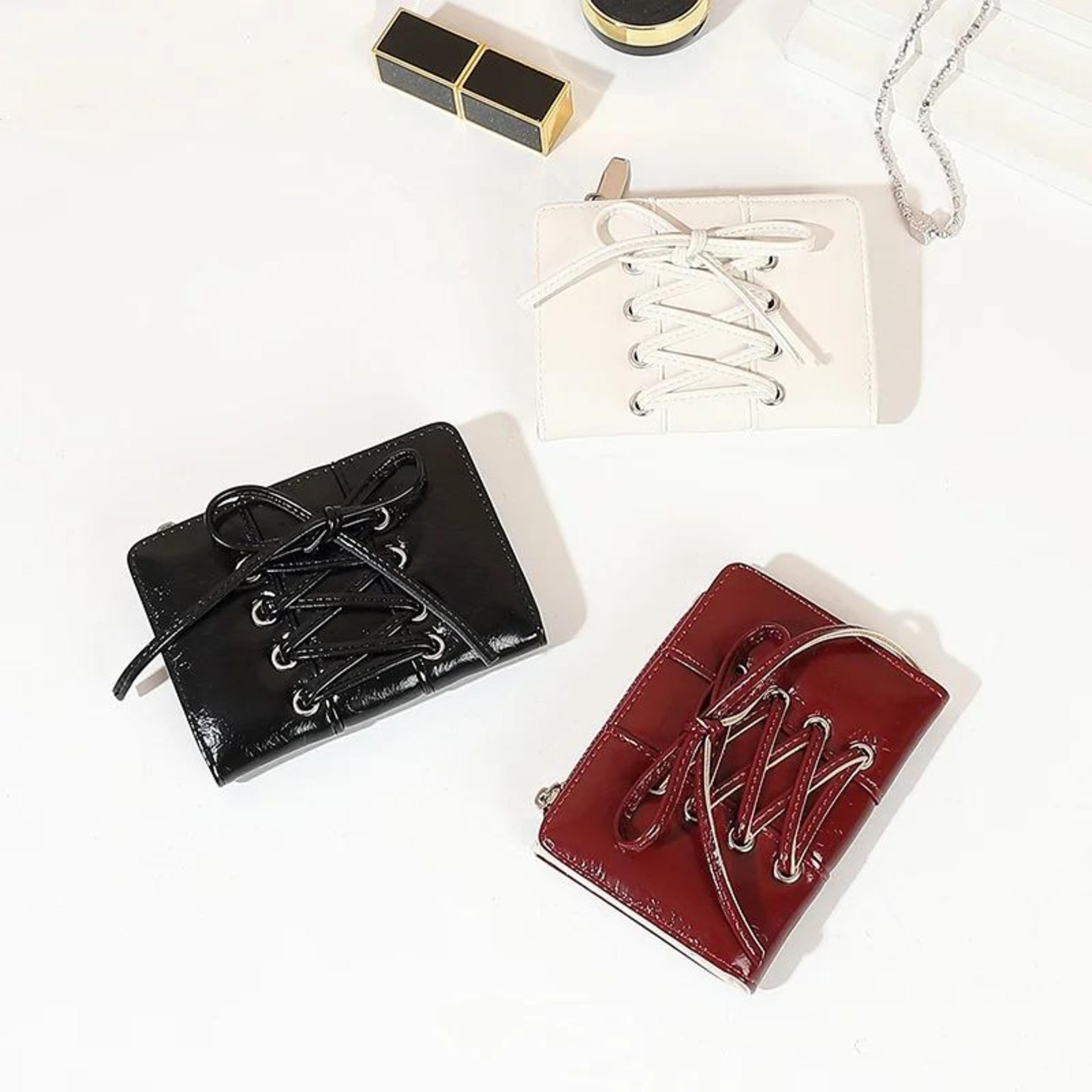 Compact Bow Minimalist Zipper Card Coin Purse  Stylish Short Wallet With Large Capacity 0