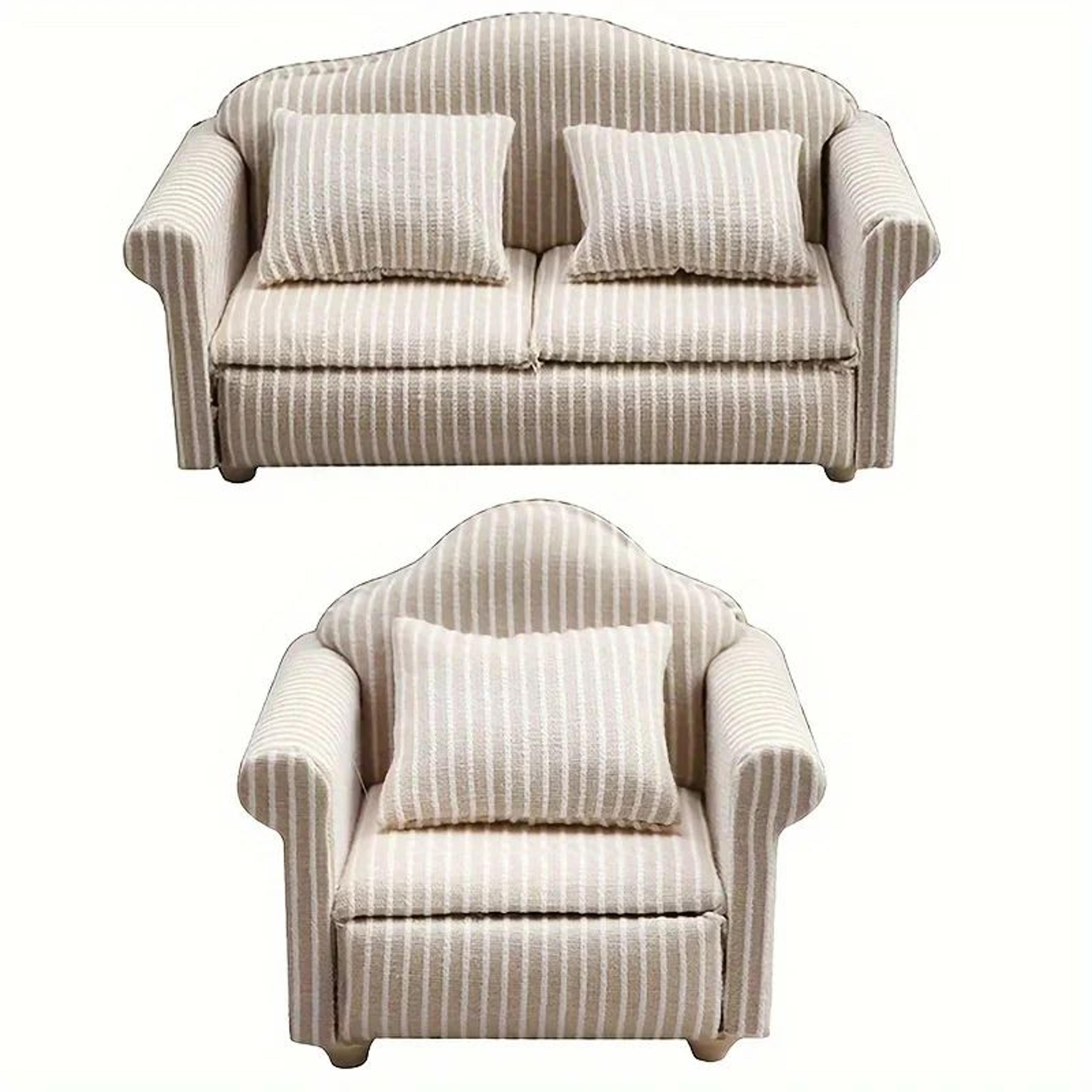 Cozy Neutral Dollhouse Mini Sofa Set With Pillows For Miniature Living Room Decor 1