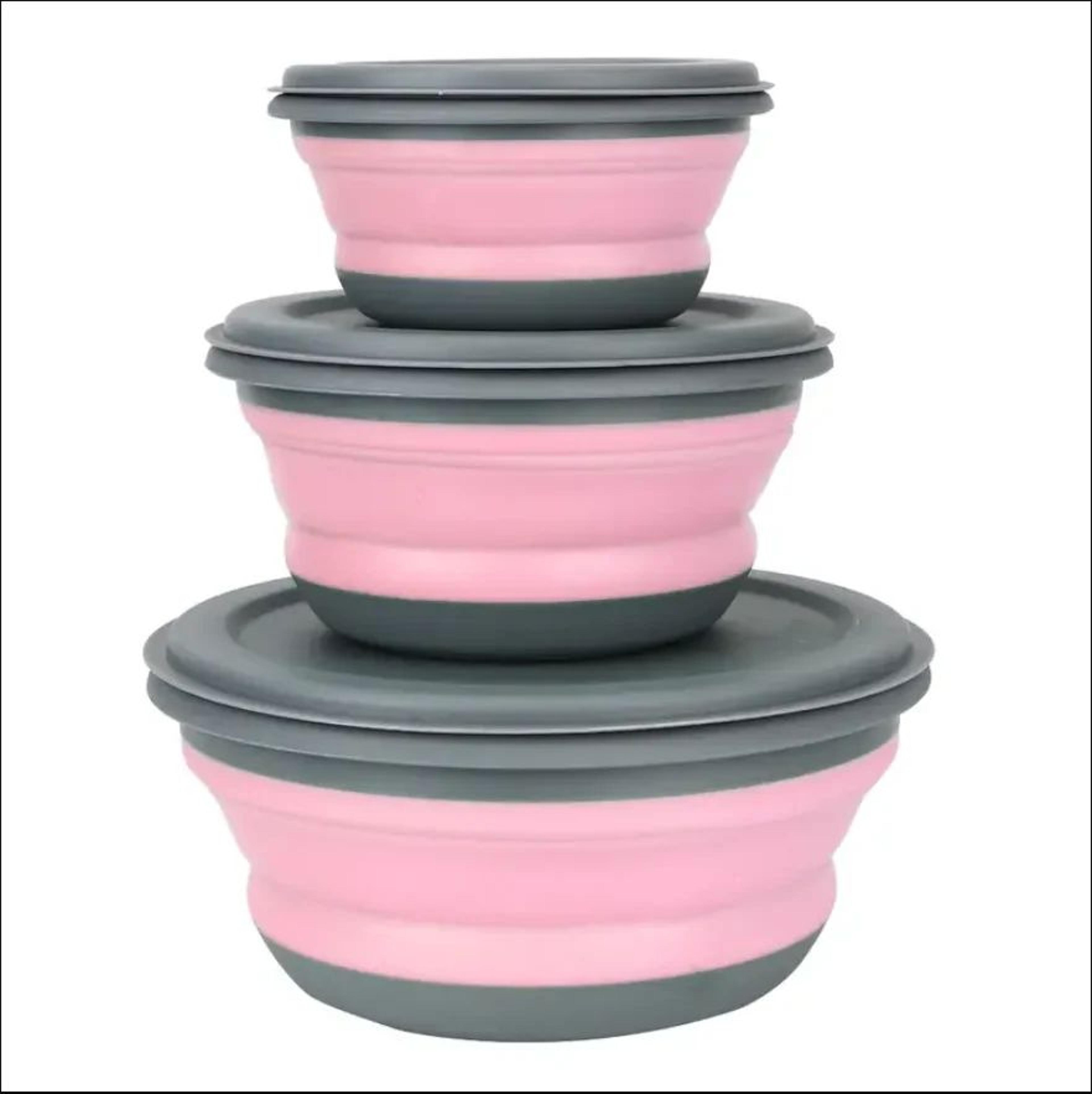 Collapsible Silicone Lunch Box Set With Lids  Portable Camping  Picnic Food Containers 3Piece 6