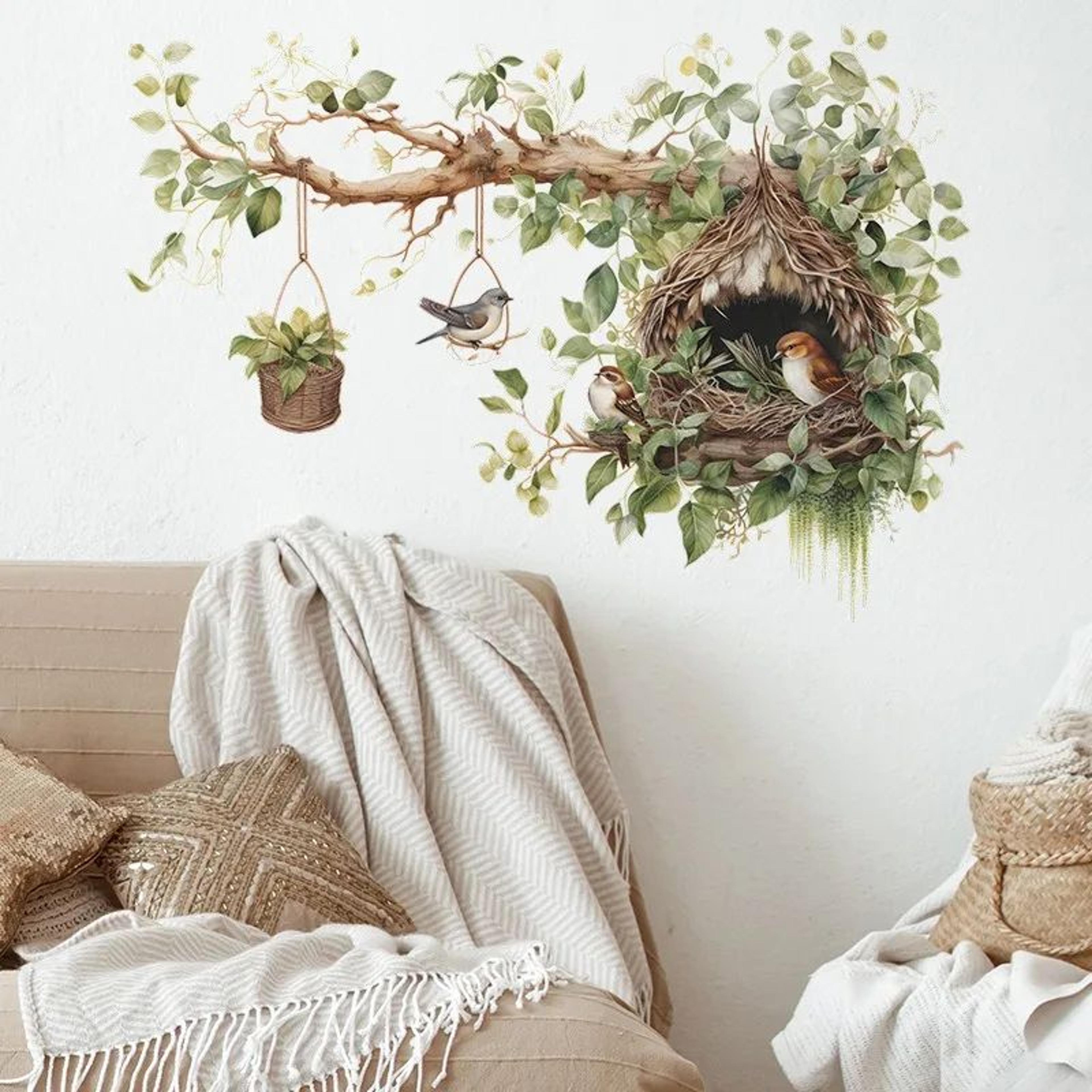 NatureInspired Bird Wall Decals  Elegant Branch  Nest SelfAdhesive Vinyl Wall Decor For Living Room 2