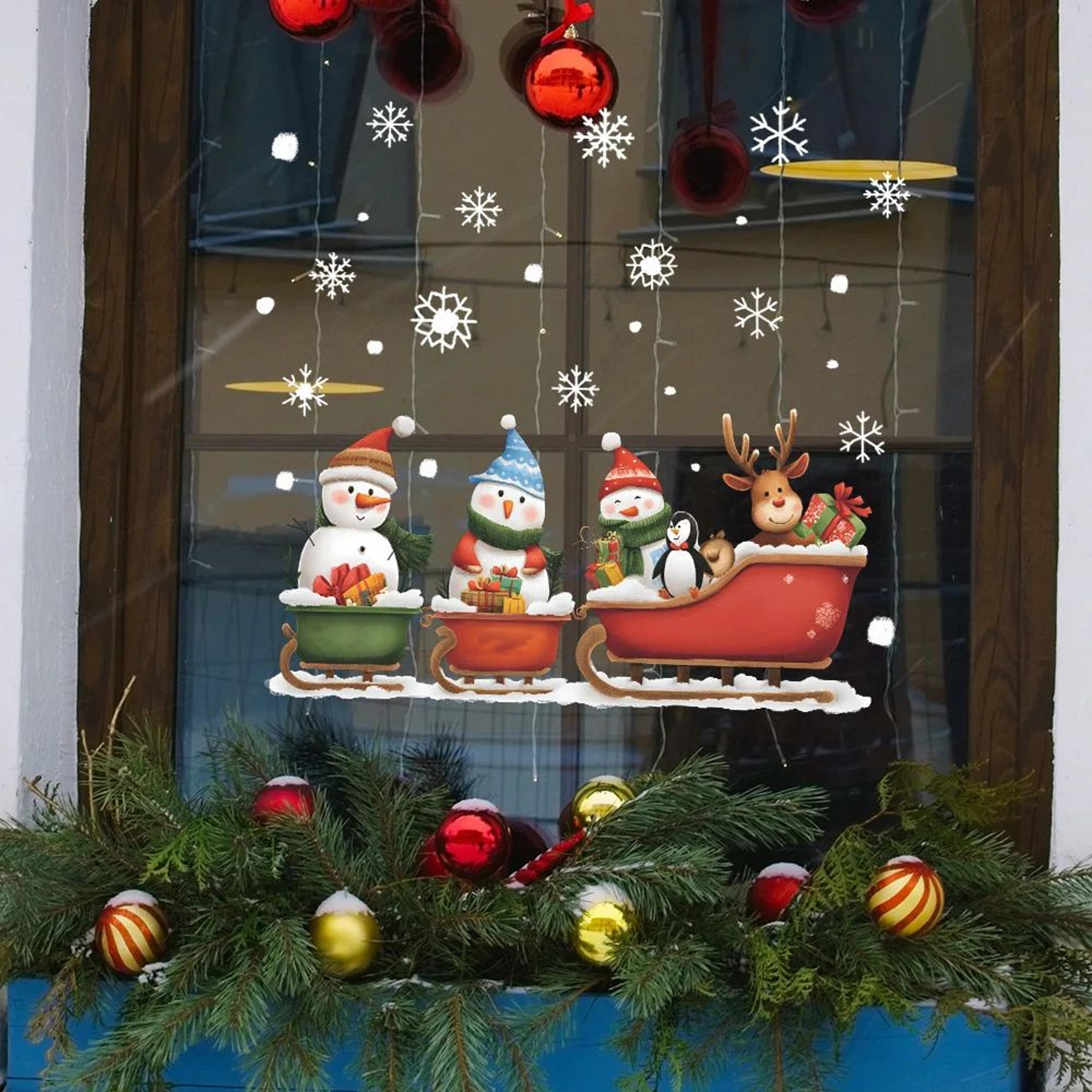Festive Snowman Christmas Window Stickers  Snowflake Wall Decals  Holiday Window Decorations Set 1
