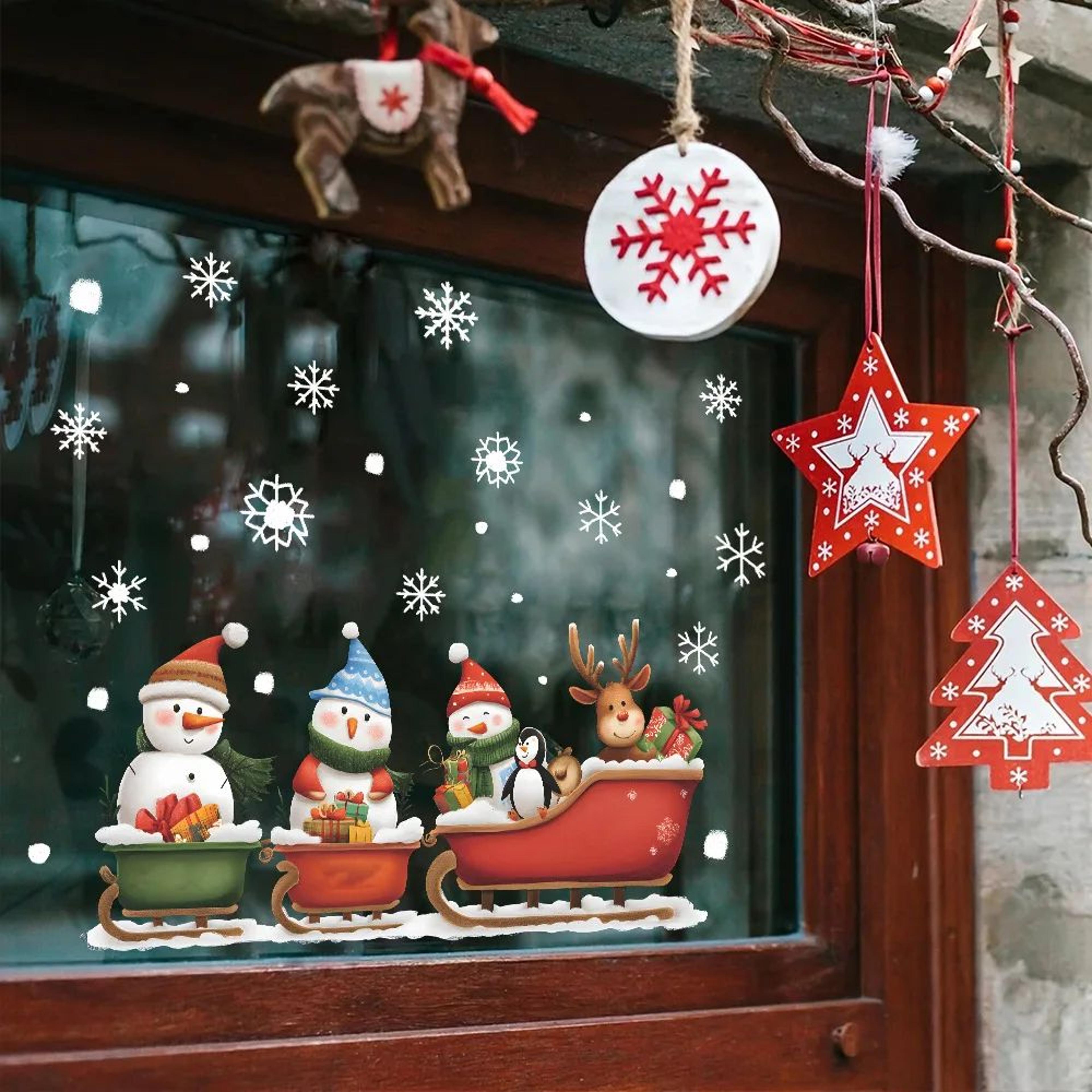 Festive Snowman Christmas Window Stickers  Snowflake Wall Decals  Holiday Window Decorations Set 4