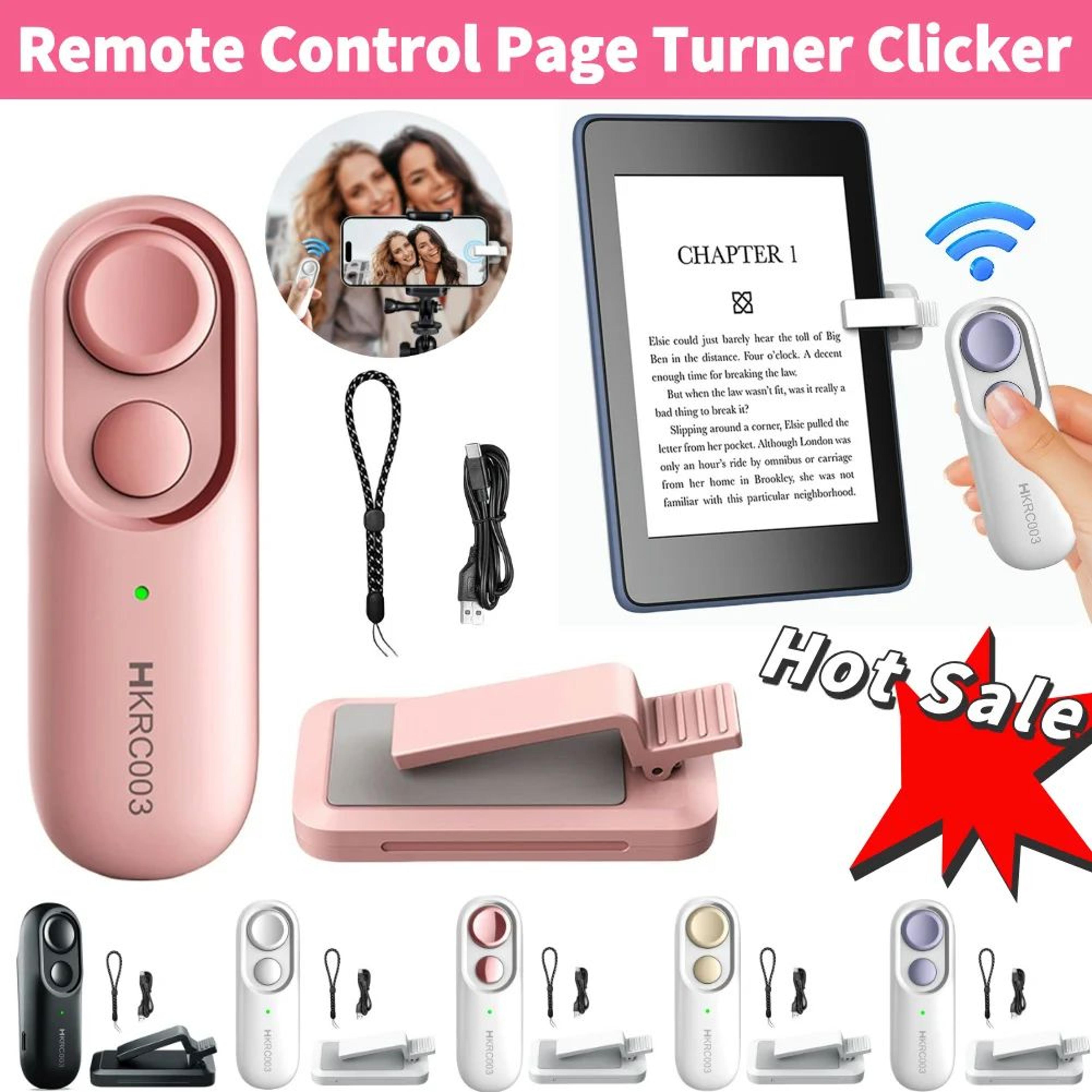 hands-free remote page turner for kindle clip & ring clicker + camera shutter remote for ereaders and phones