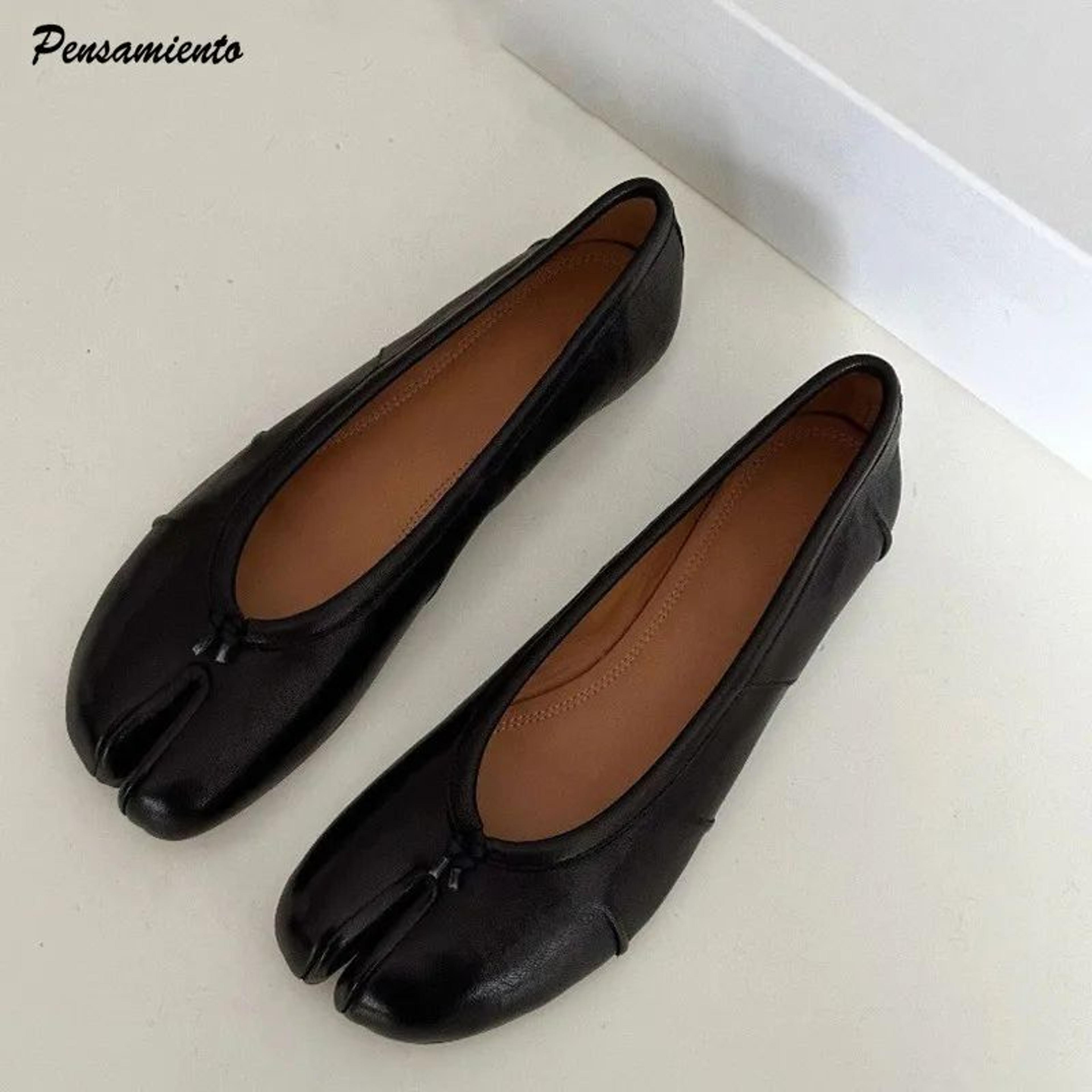 soft leather split-toe tabi ballet flats – comfortable casual walking loafers for women