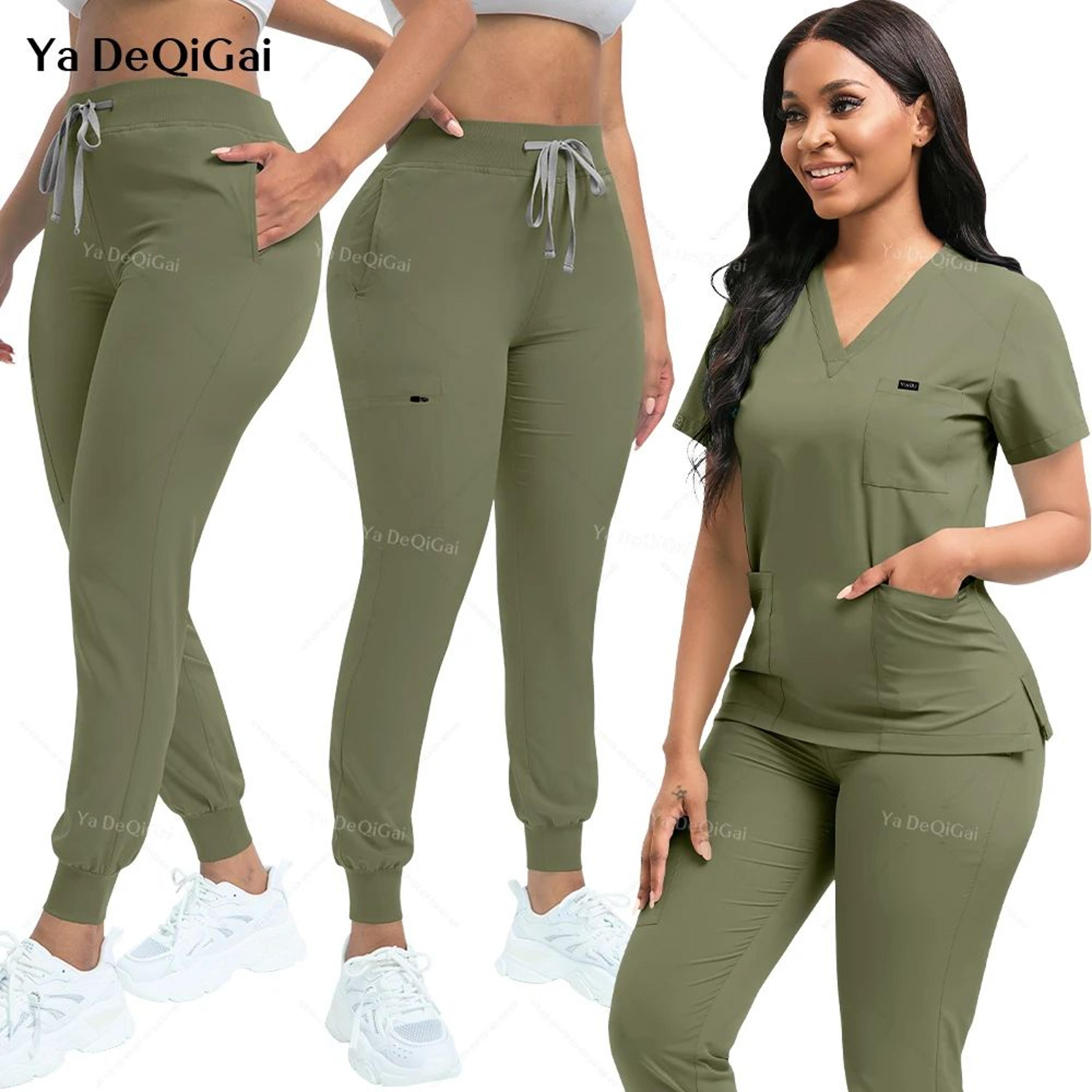 Stretch Nursing Scrubs Set For Women  Breathable Medical Scrubs Top  Jogger Pants 0