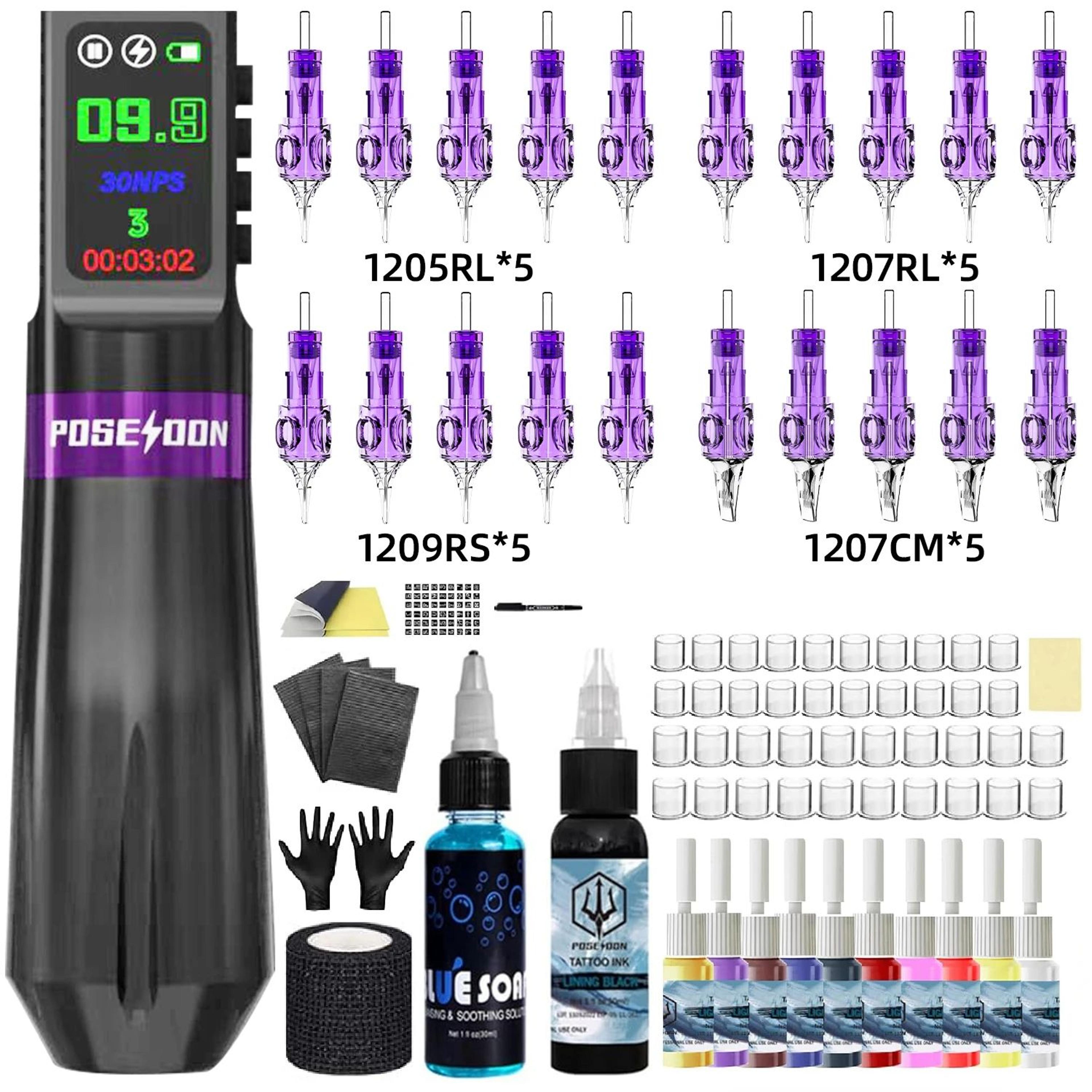 POSEIDON New Memory Wireless Tattoo Pen Tattoo Machine Kit With Cordless Power Supply 6