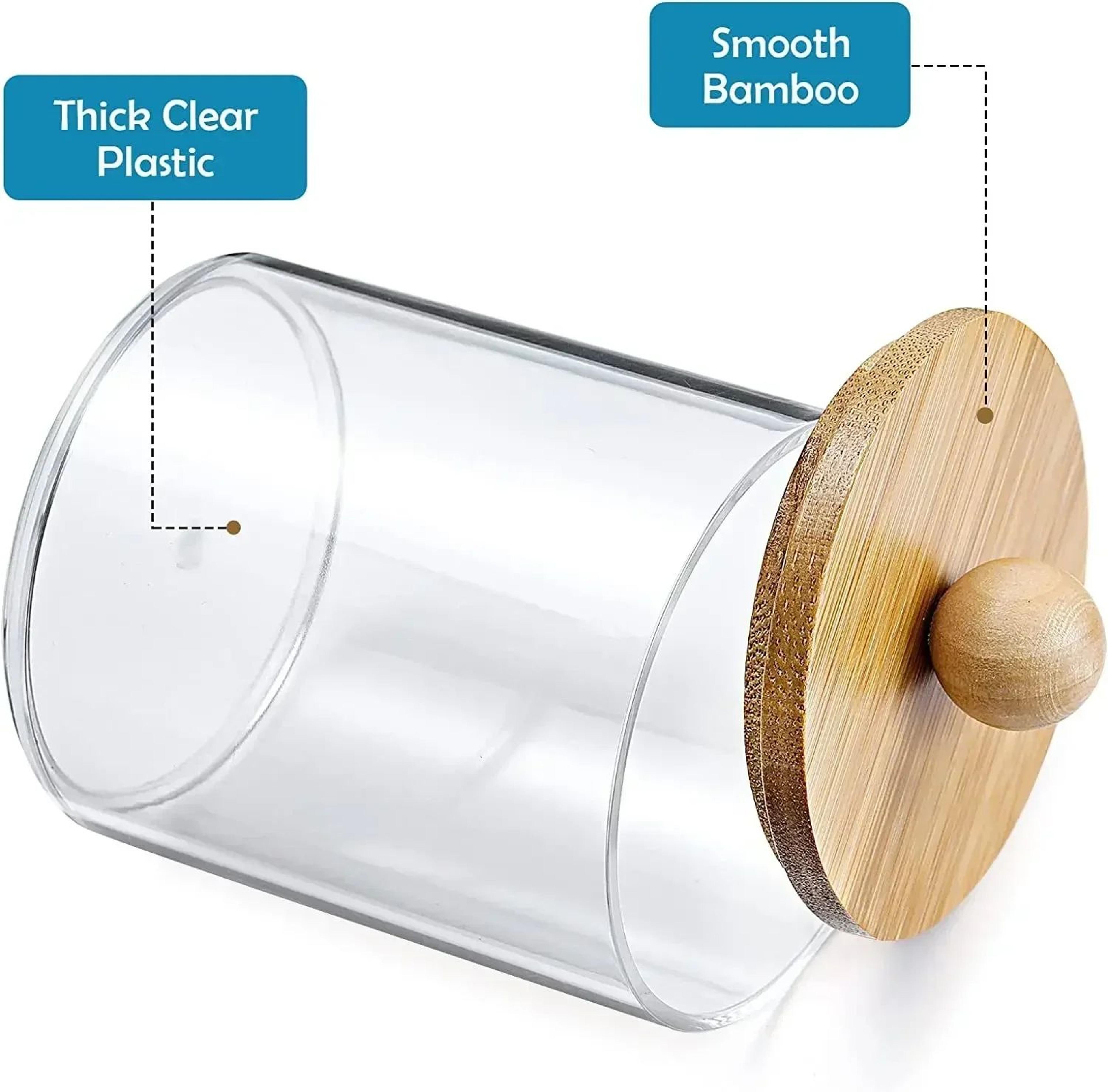 Premium Acrylic Desktop Storage Canister  Clear Organizer Jars  Cotton Rounds Holder Set 2