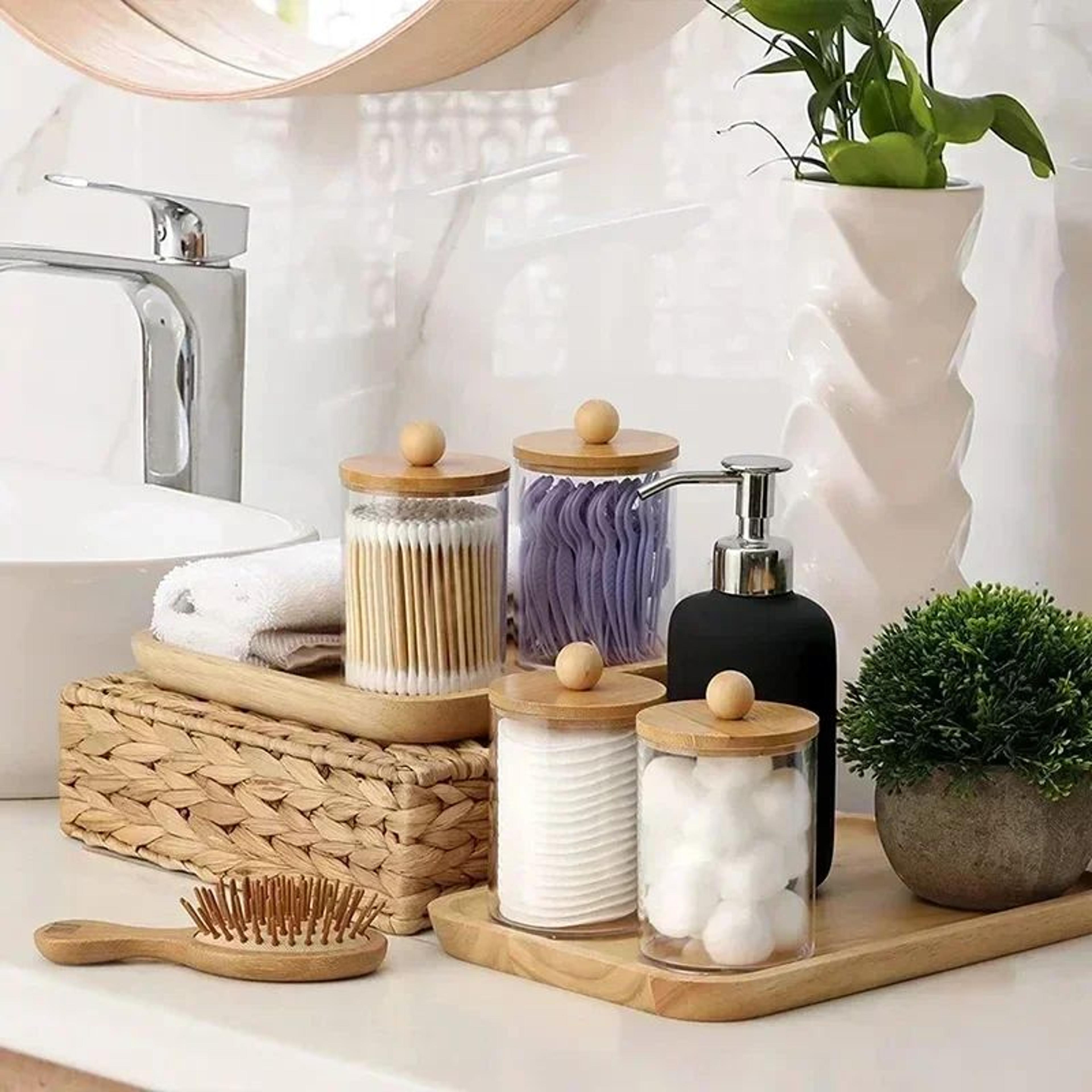 Premium Acrylic Desktop Storage Canister  Clear Organizer Jars  Cotton Rounds Holder Set 4