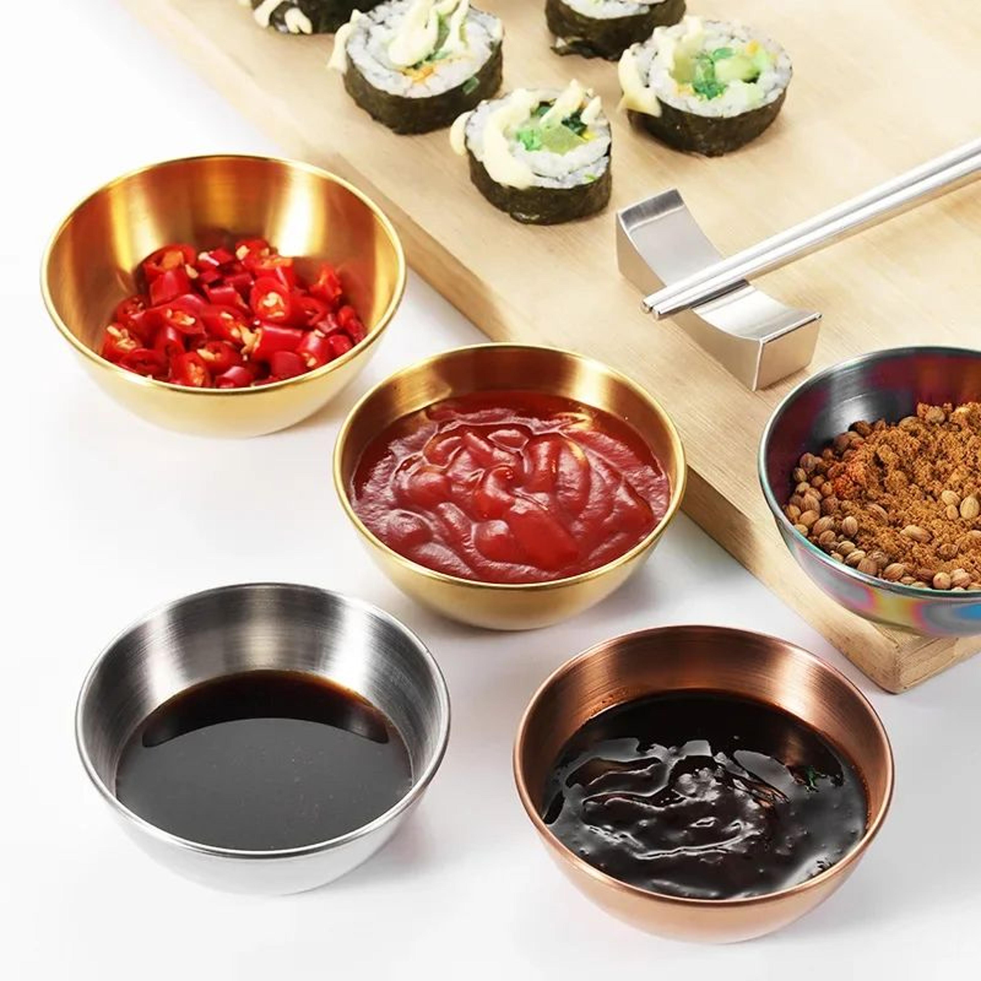 Elegant Stainless Steel Golden Sauce  Appetizer Serving Dishes Set 2