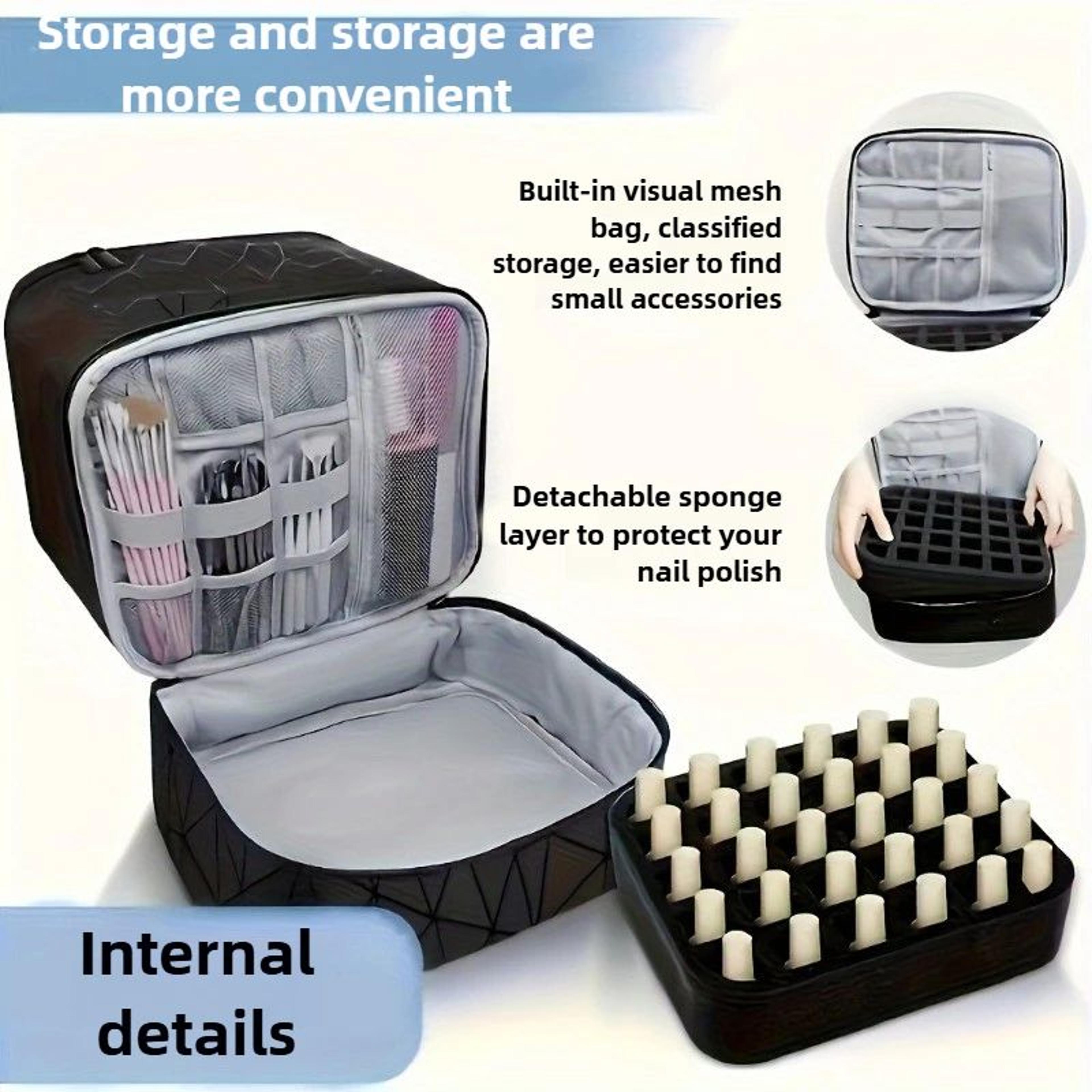 Portable Nail Polish  Cosmetic Organizer Case  30Grid Travel Storage Bag With Handle 1