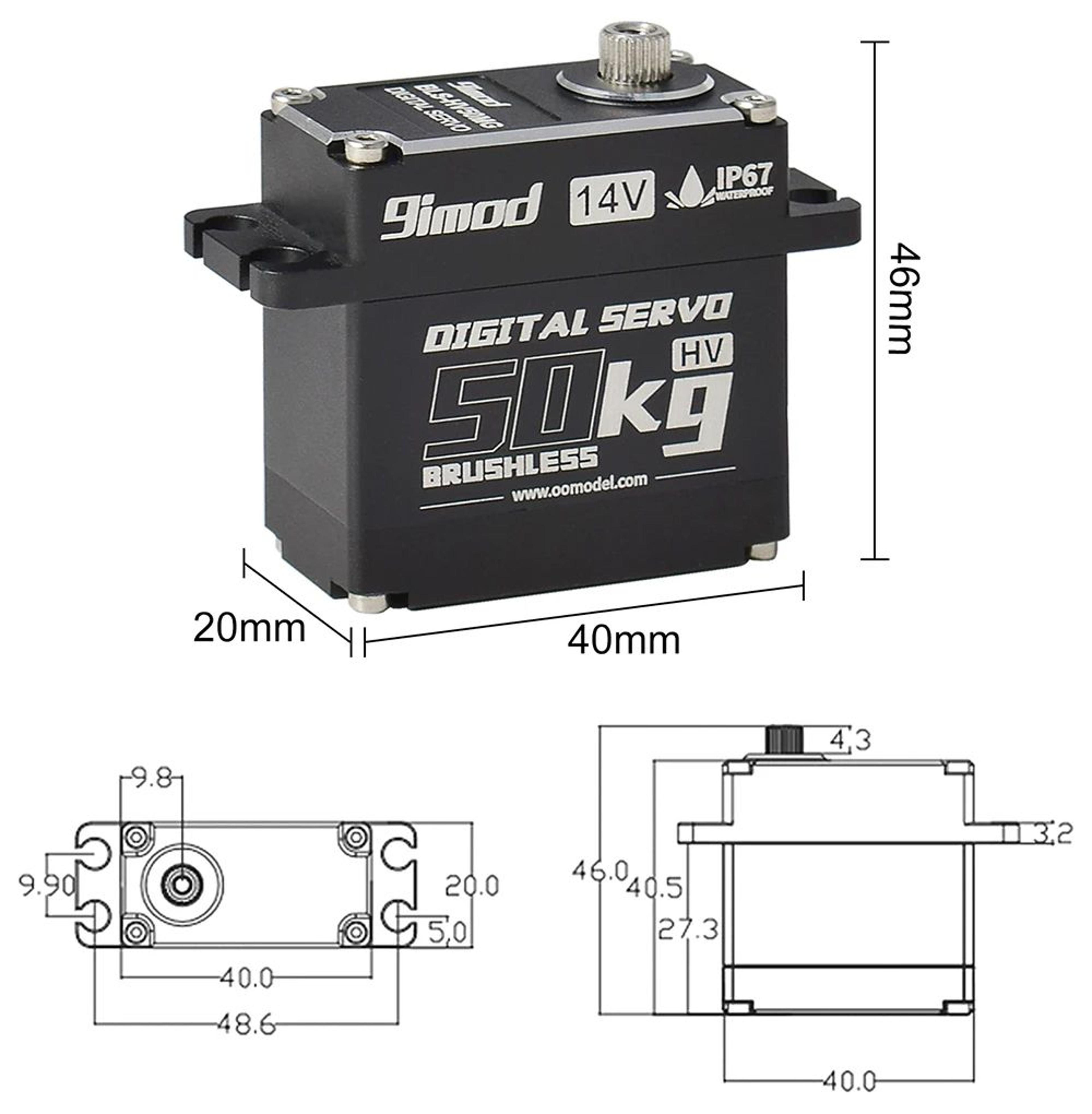 9imod High Torque Brushless Servo 50KG  Waterproof Aluminum Digital Servo With 180270360 Control 14 4
