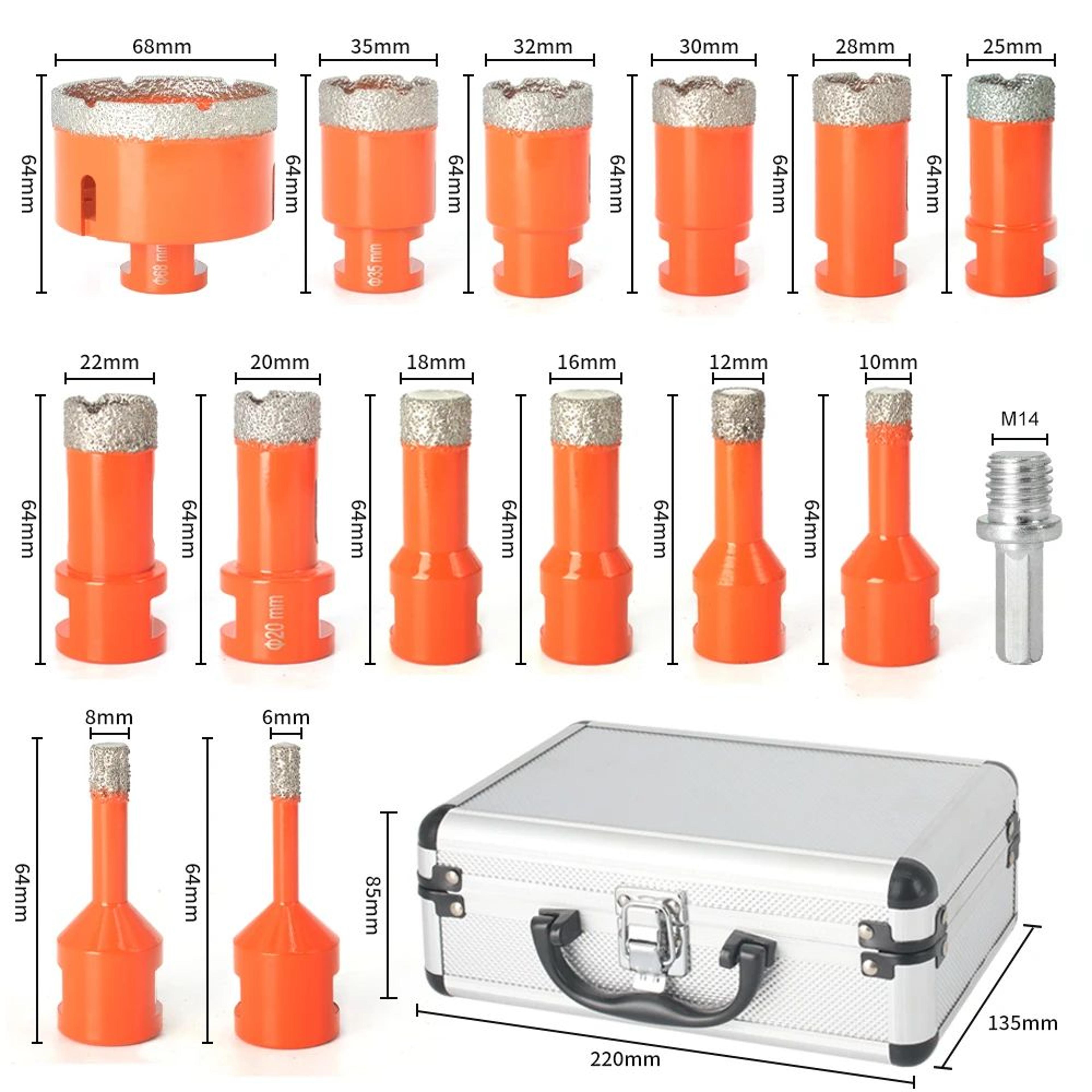 Premium M14 Dry Diamond Core Drill Bit Set  15Piece Professional Hole Saw Kit 1