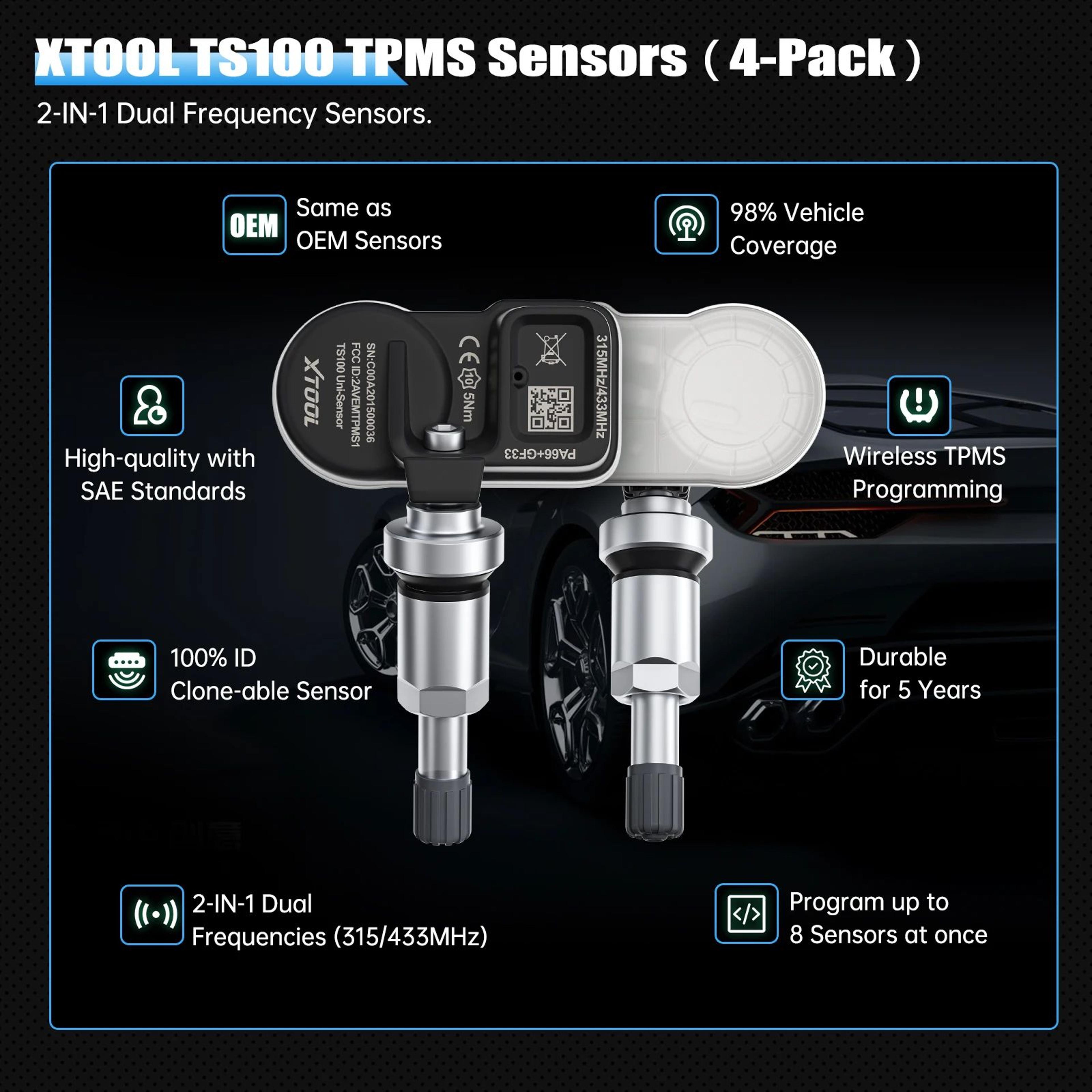 XTOOL DualFrequency Programmable TPMS Sensor Tool  315MHz433MHz Vehicle Tire Pressure Monitor 1