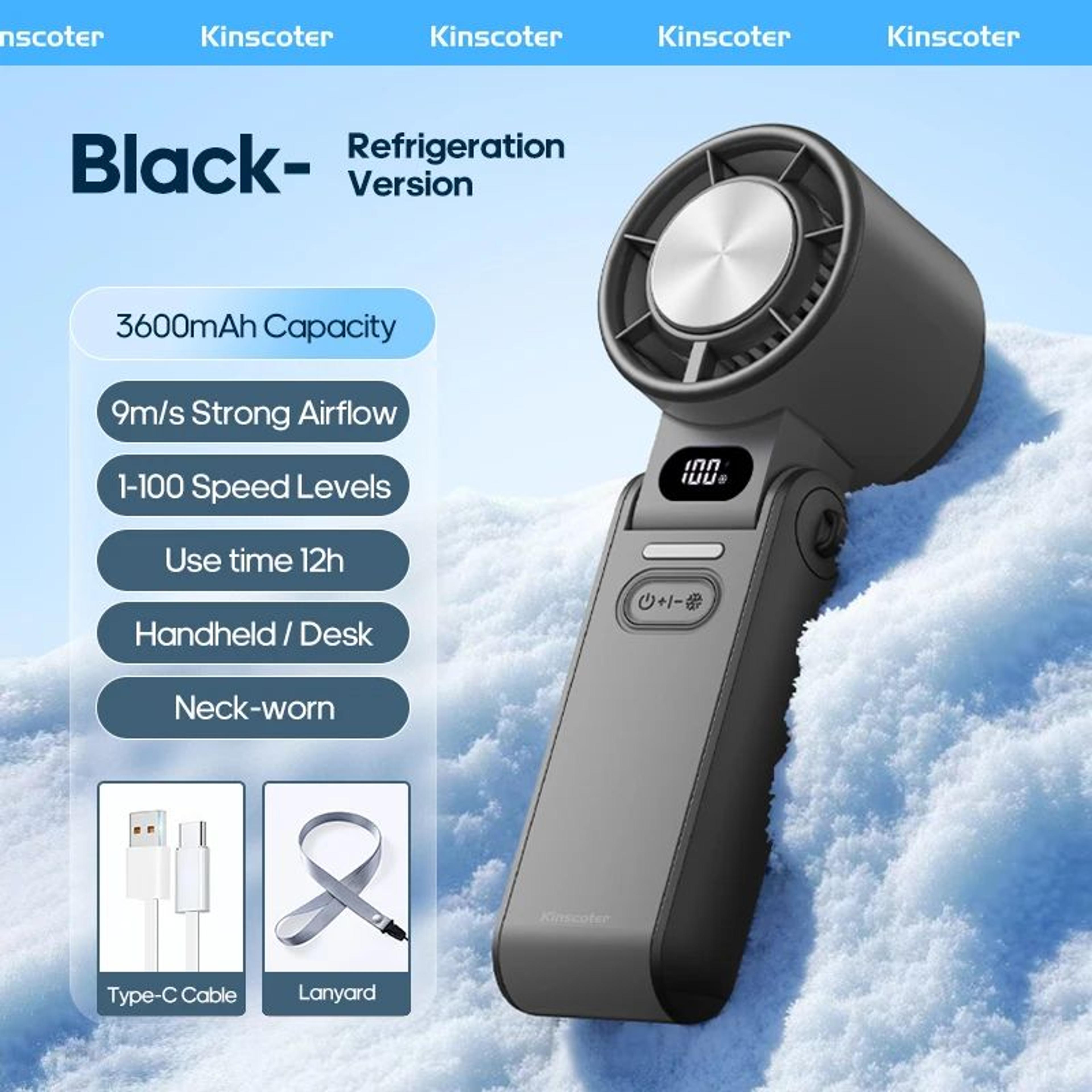 TurboCool Pro Rechargeable Portable Handheld Fan  3600 MAh 100Speed Foldable Mini Cooling Fan 12