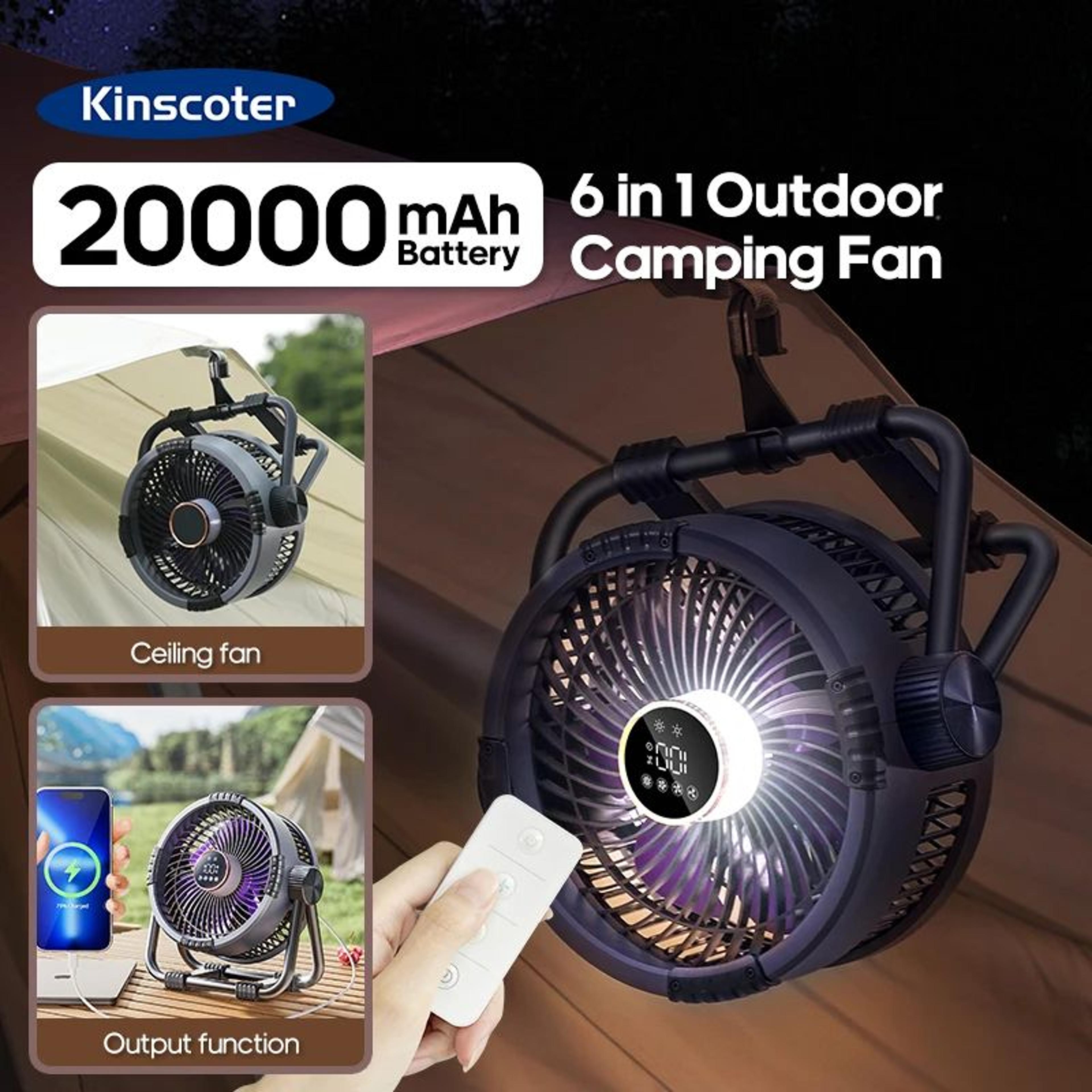 UltraCool 6in1 Portable Camping Fan  Rechargeable Outdoor Air Circulator With LED Light  Power Bank 0