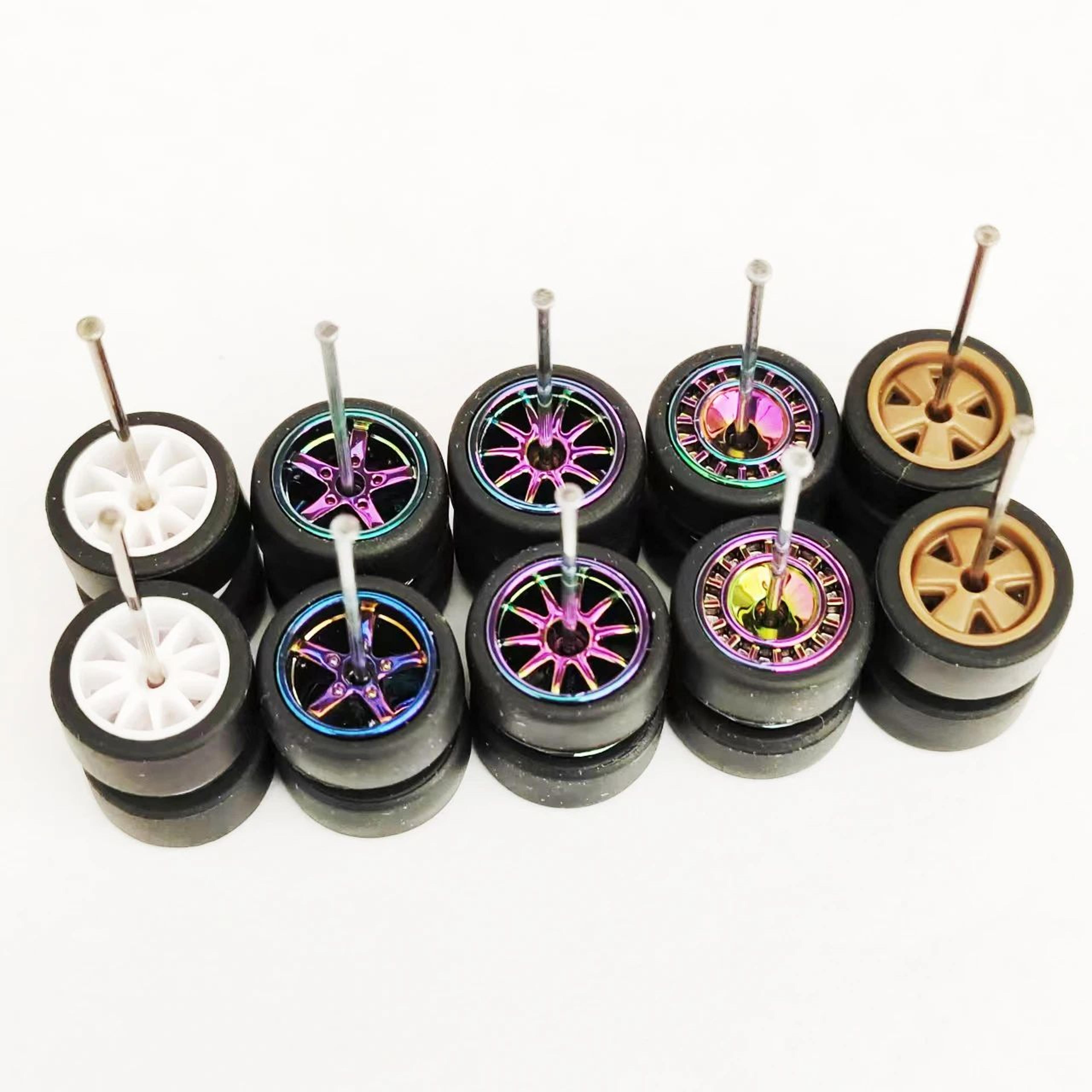 Premium 164 Scale Model Car Alloy Wheels  Rubber Tires 5Set Diecast Upgrade Kit 2