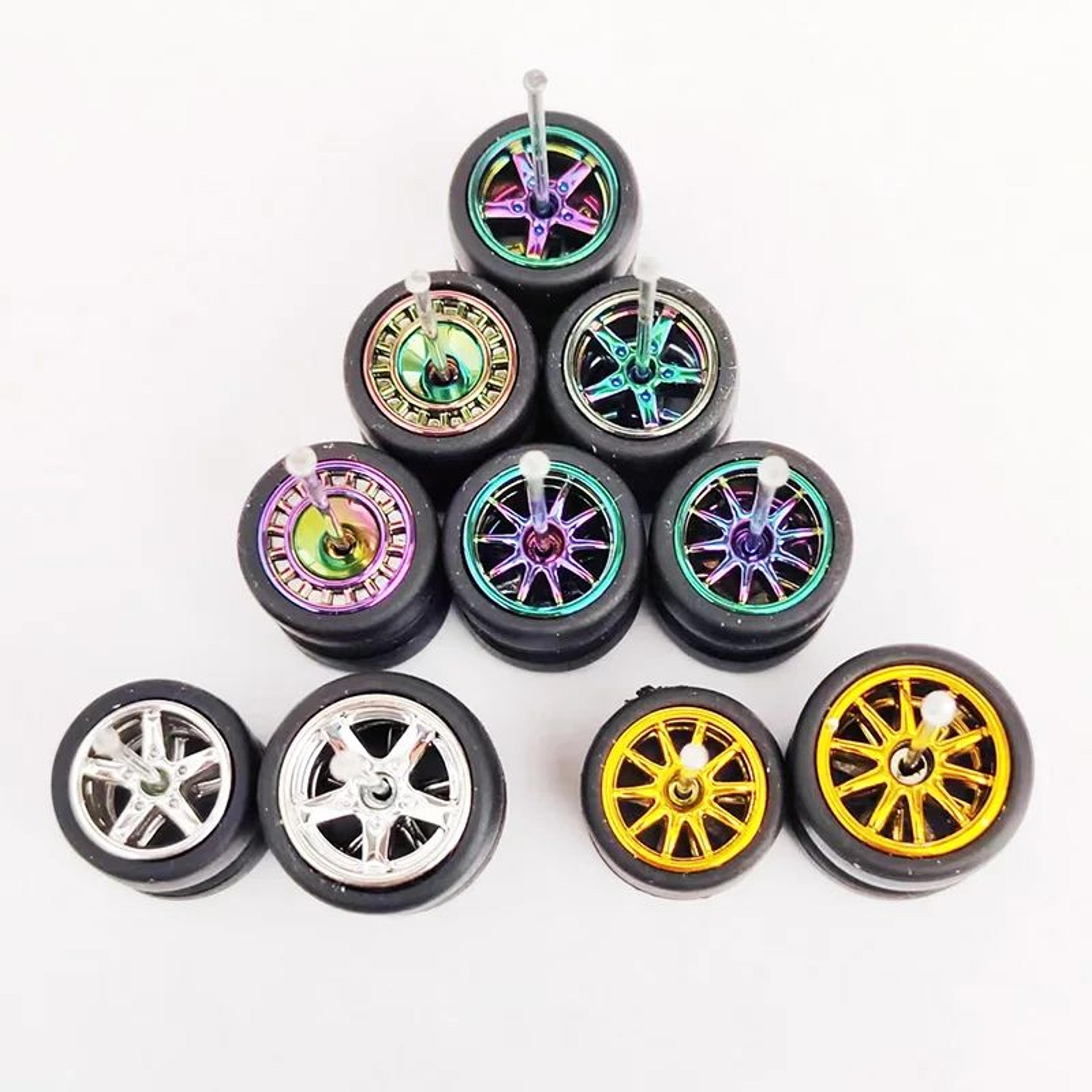 Premium 164 Scale Model Car Alloy Wheels  Rubber Tires 5Set Diecast Upgrade Kit 12