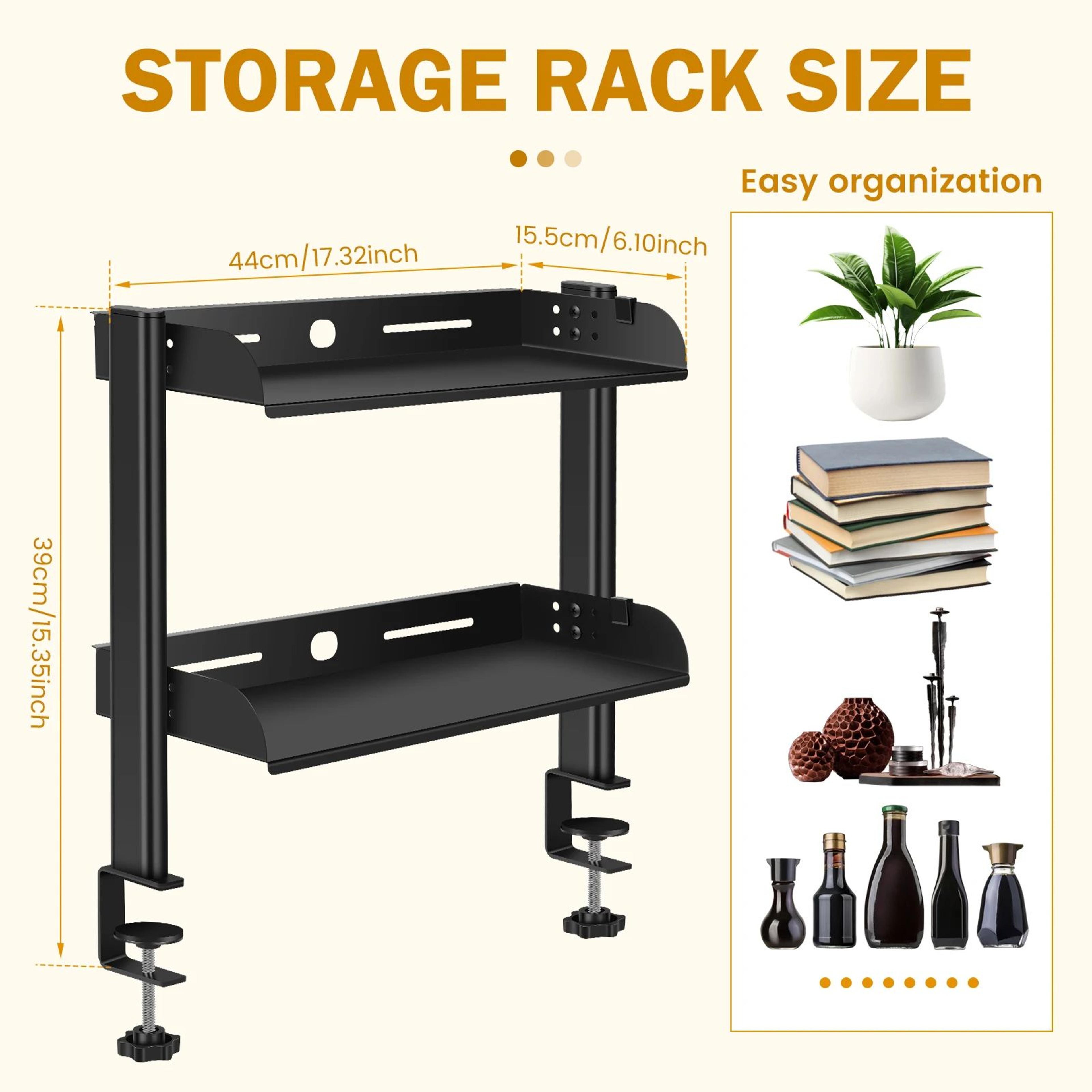 ClampOn 2 Tier Desk Shelf Organizer NoDrill Adjustable Metal Desktop Storage Rack 4