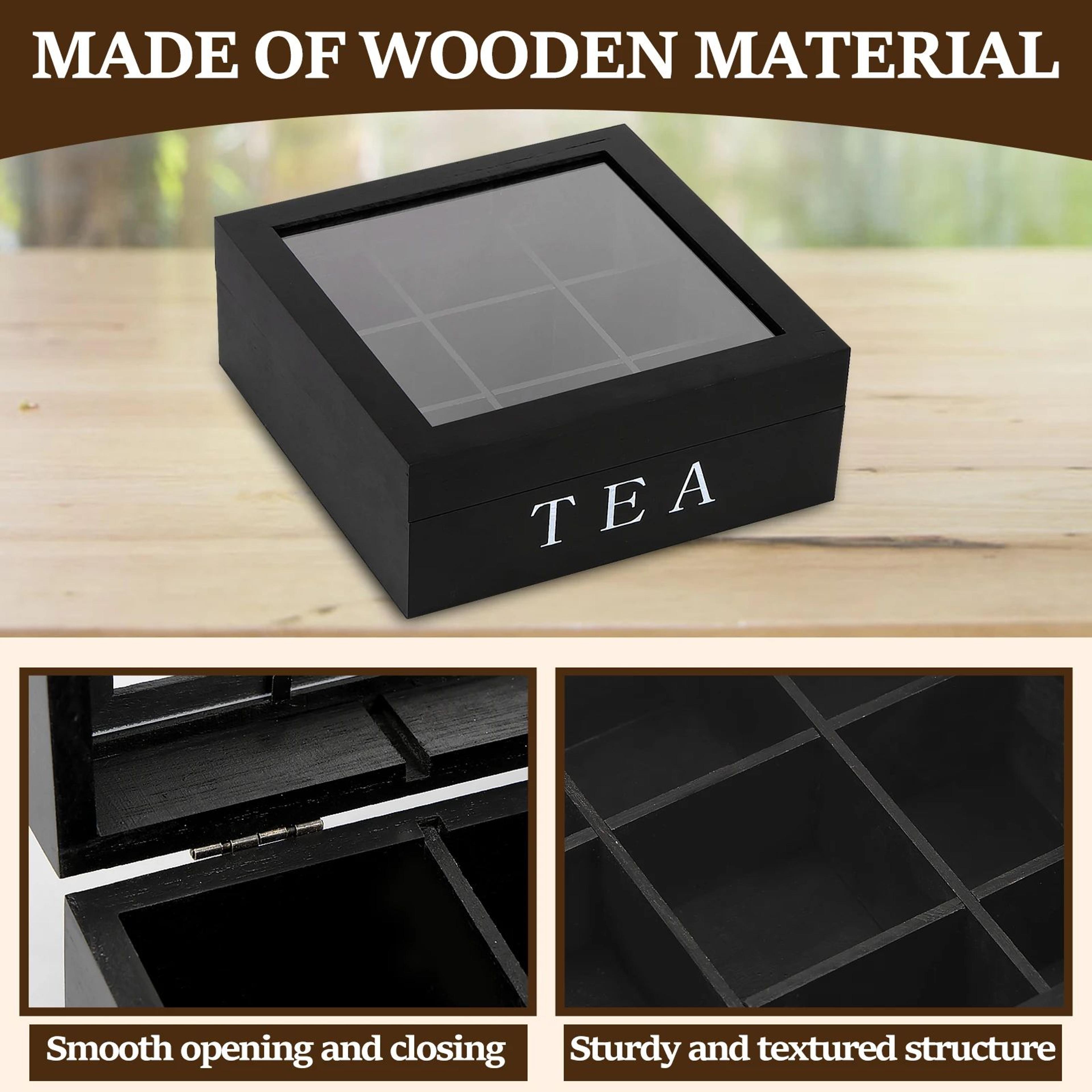 Wooden Tea Box With Clear Lid  Tea Bag Organizer And Tea Storage Box 9Section Desktop Caddy 3