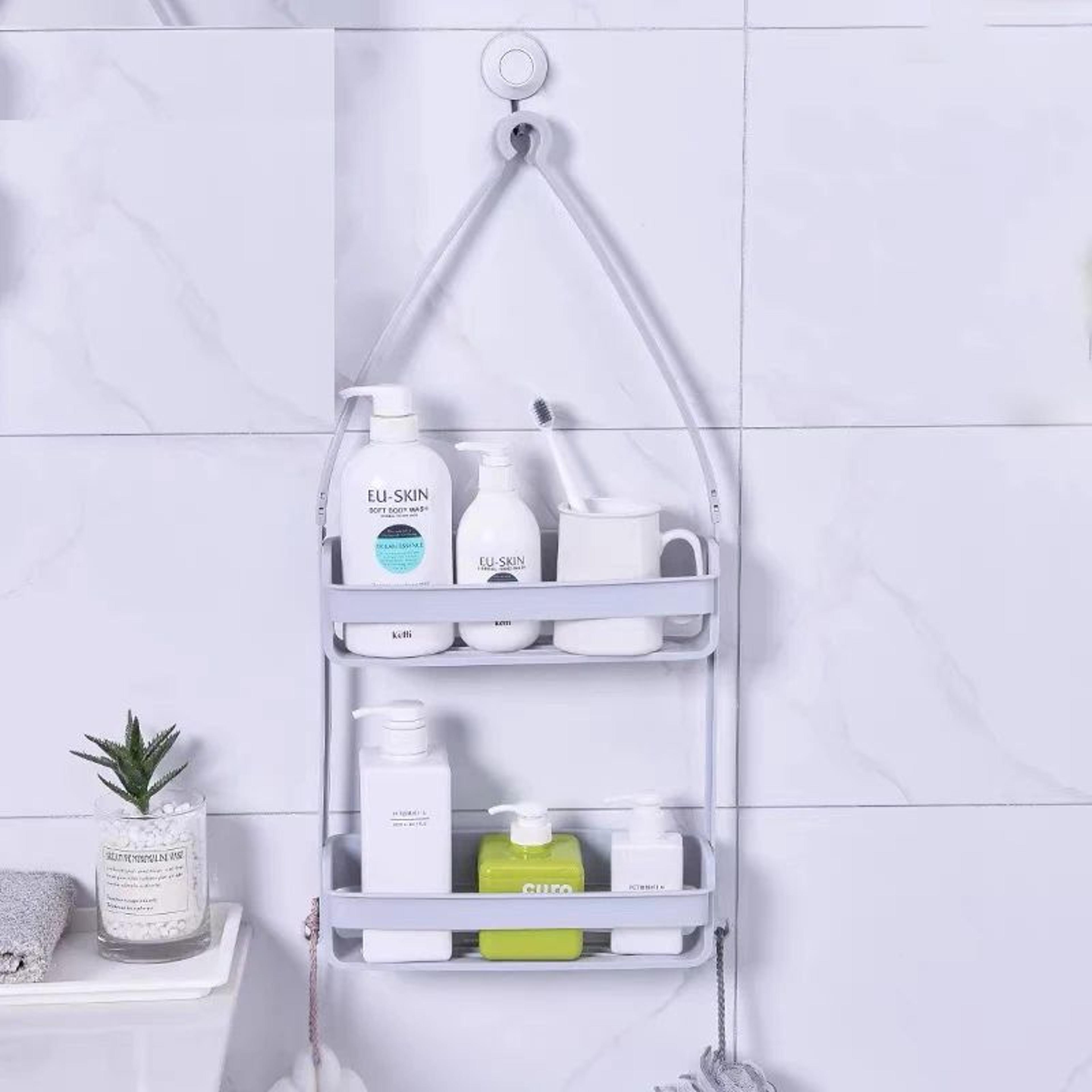 Premium SpaceSaver Hanging Bath Shelves  Bathroom Shelf Organizer NailFree Shampoo Storage Rack 0