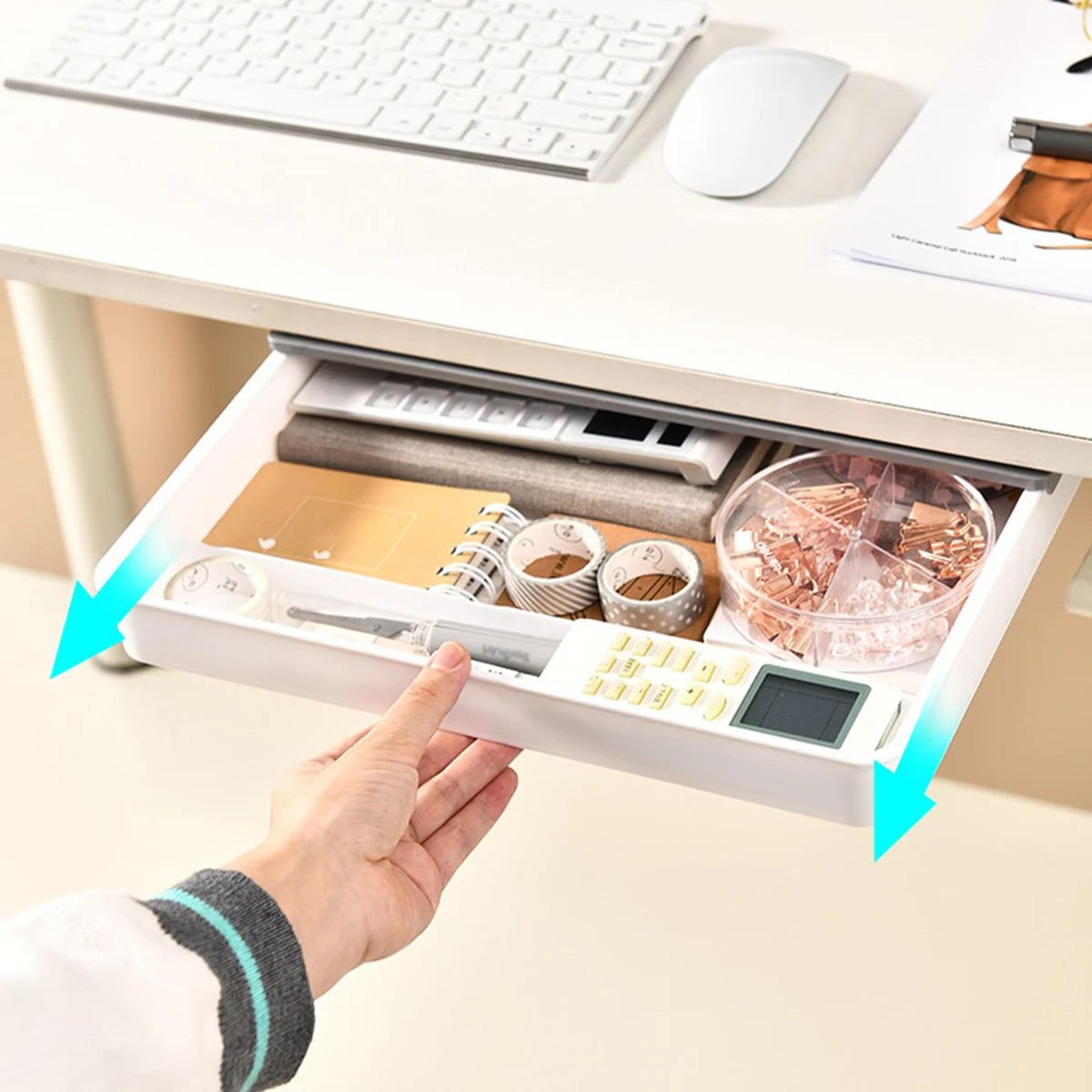 Ultimate Under Desk Drawer Organizer  Large Capacity Hidden Storage Box  SelfAdhesive Pencil Tray F 0