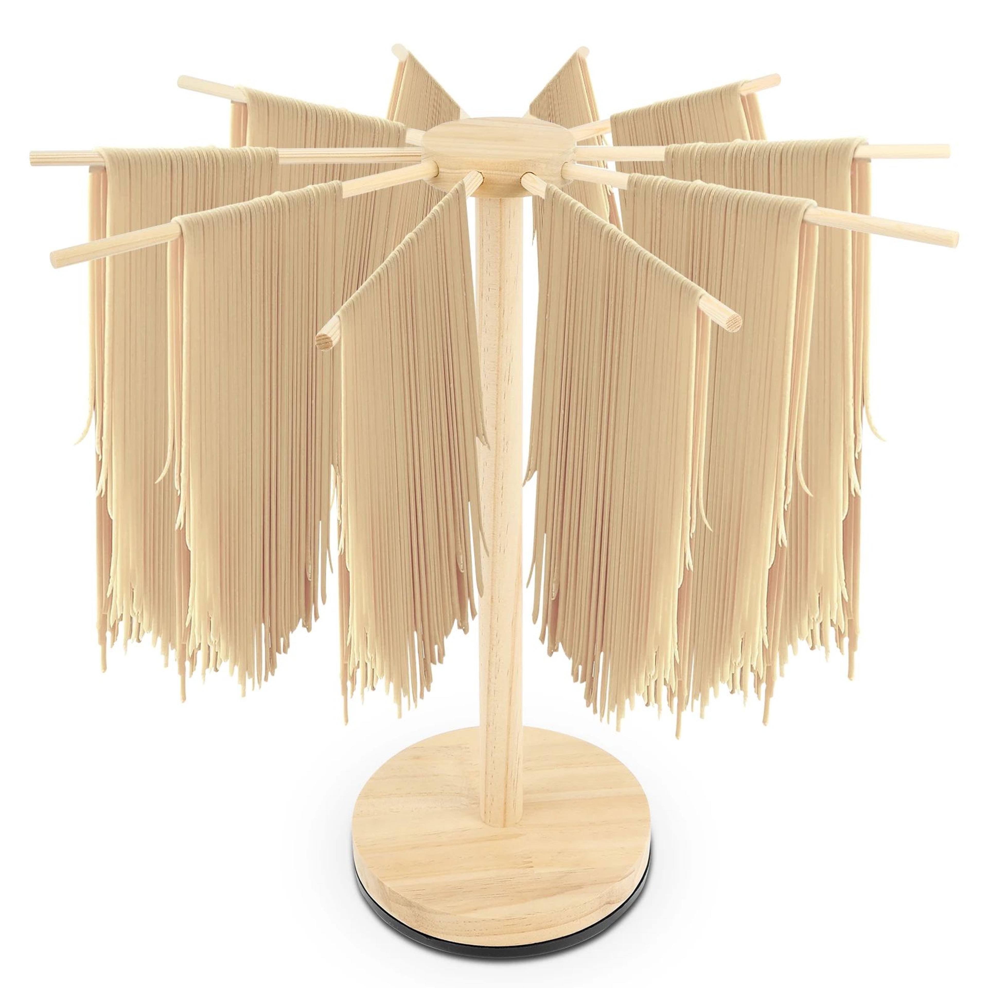 rotating wooden pasta drying rack stand – collapsible spaghetti & noodle hanger