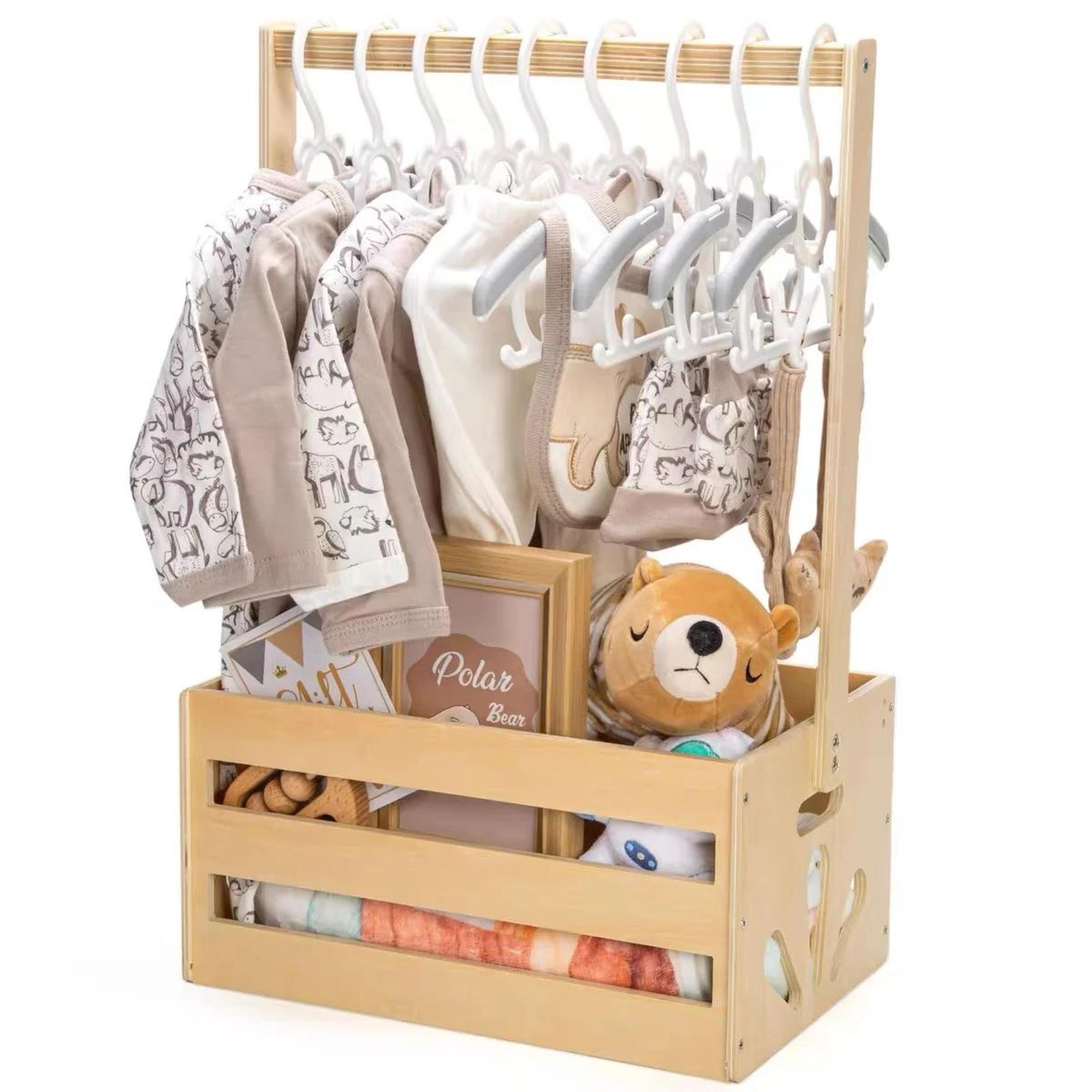Wood Storage Crate With Long Handle  Portable Nursery Storage Basket  Wooden Toy Storage Bin 0
