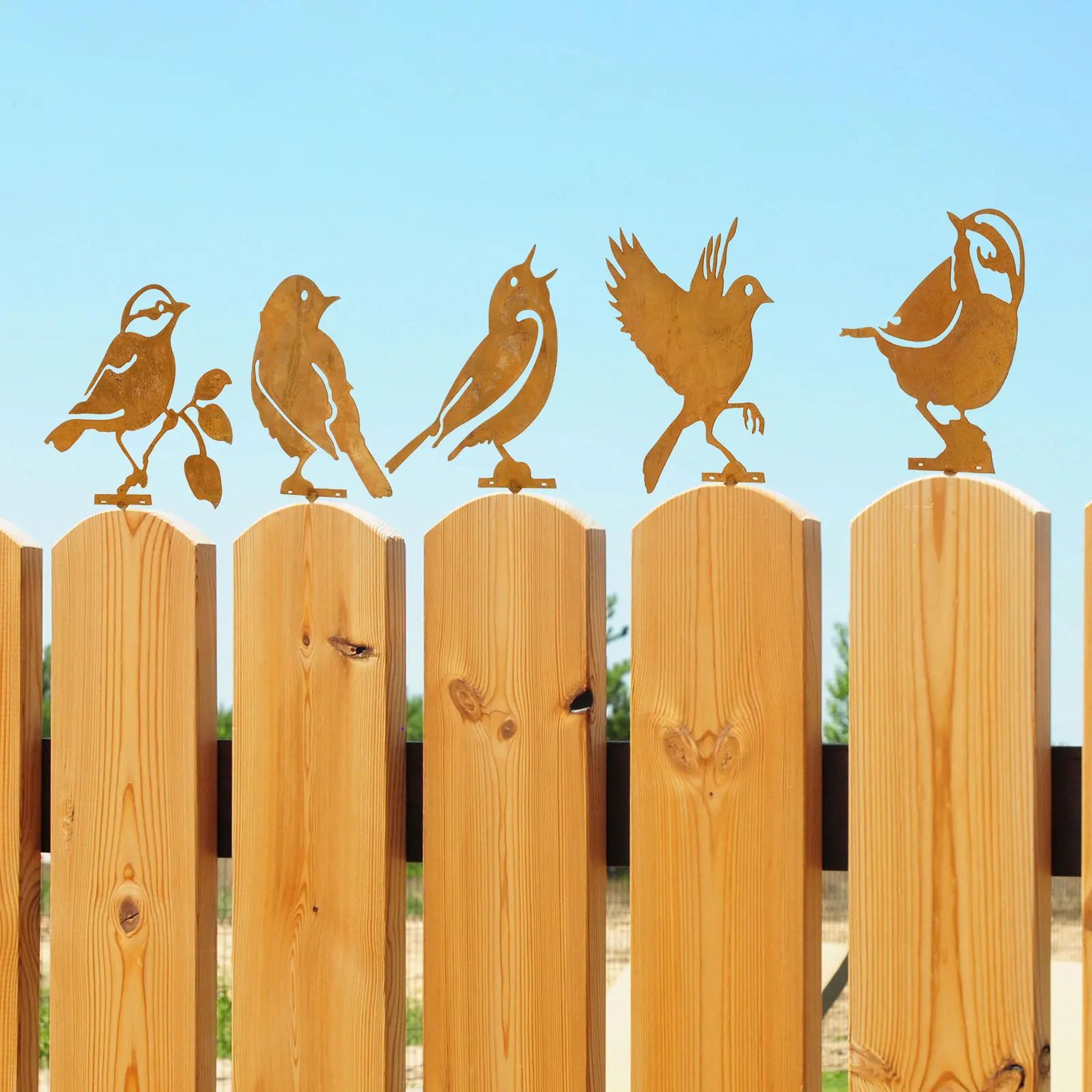 Rustic Metal Bird Garden Decor Set Of 5 Fence Silhouettes For Yard Art 1