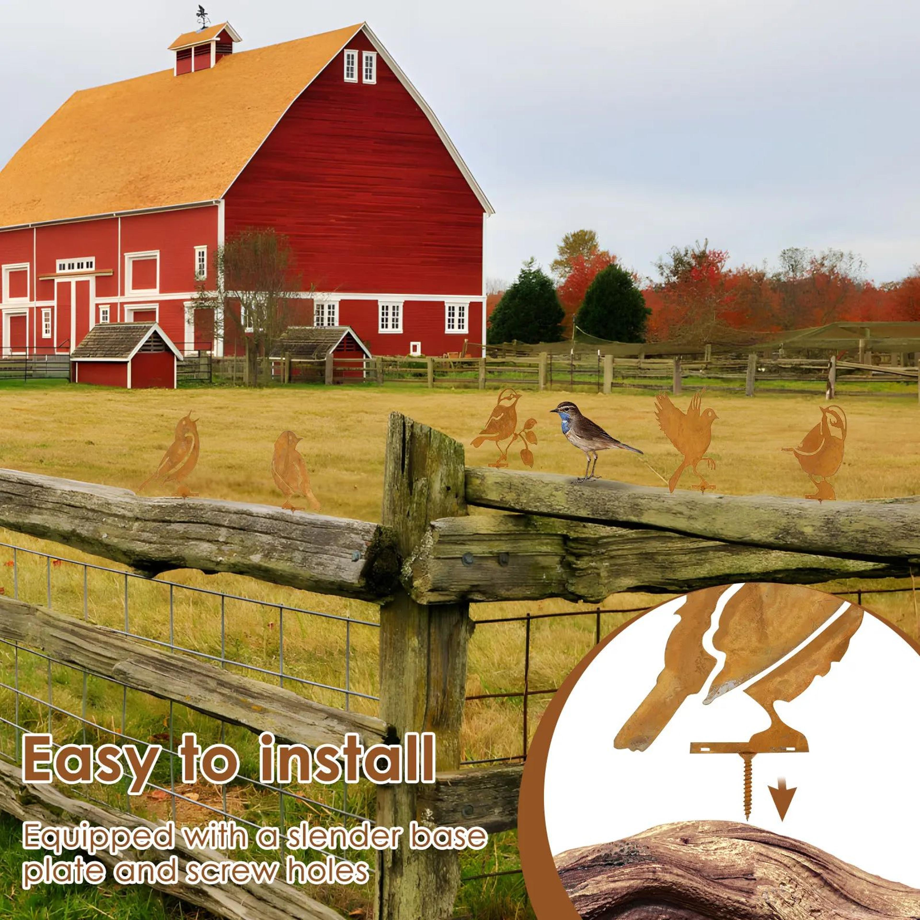 Rustic Metal Bird Garden Decor Set Of 5 Fence Silhouettes For Yard Art 3