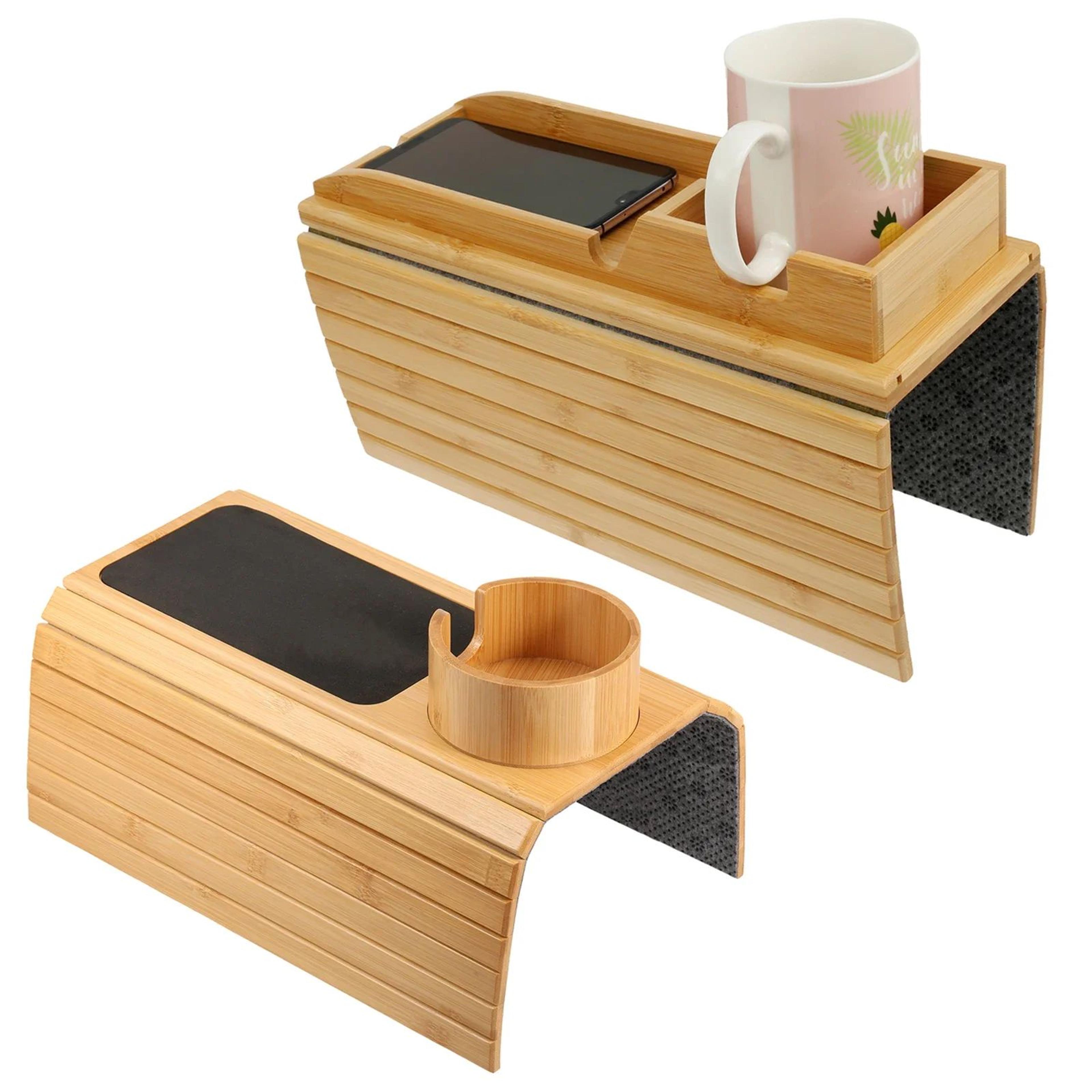 Premium 3in1 Bamboo Sofa Armrest Tray  Couch Cup Holder Tray  Foldable Multifunctional Armrest Cadd 0