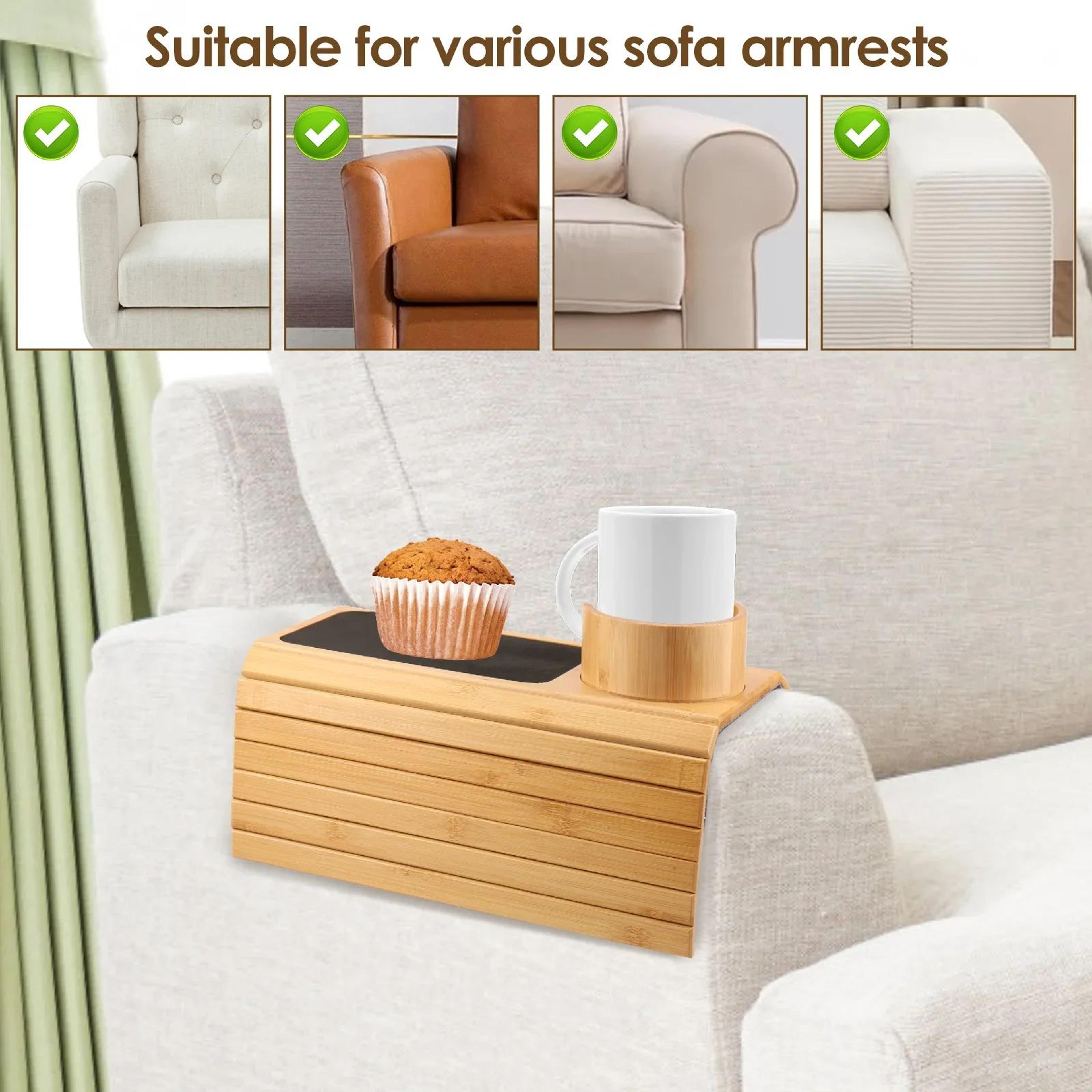 Premium 3in1 Bamboo Sofa Armrest Tray  Couch Cup Holder Tray  Foldable Multifunctional Armrest Cadd 2