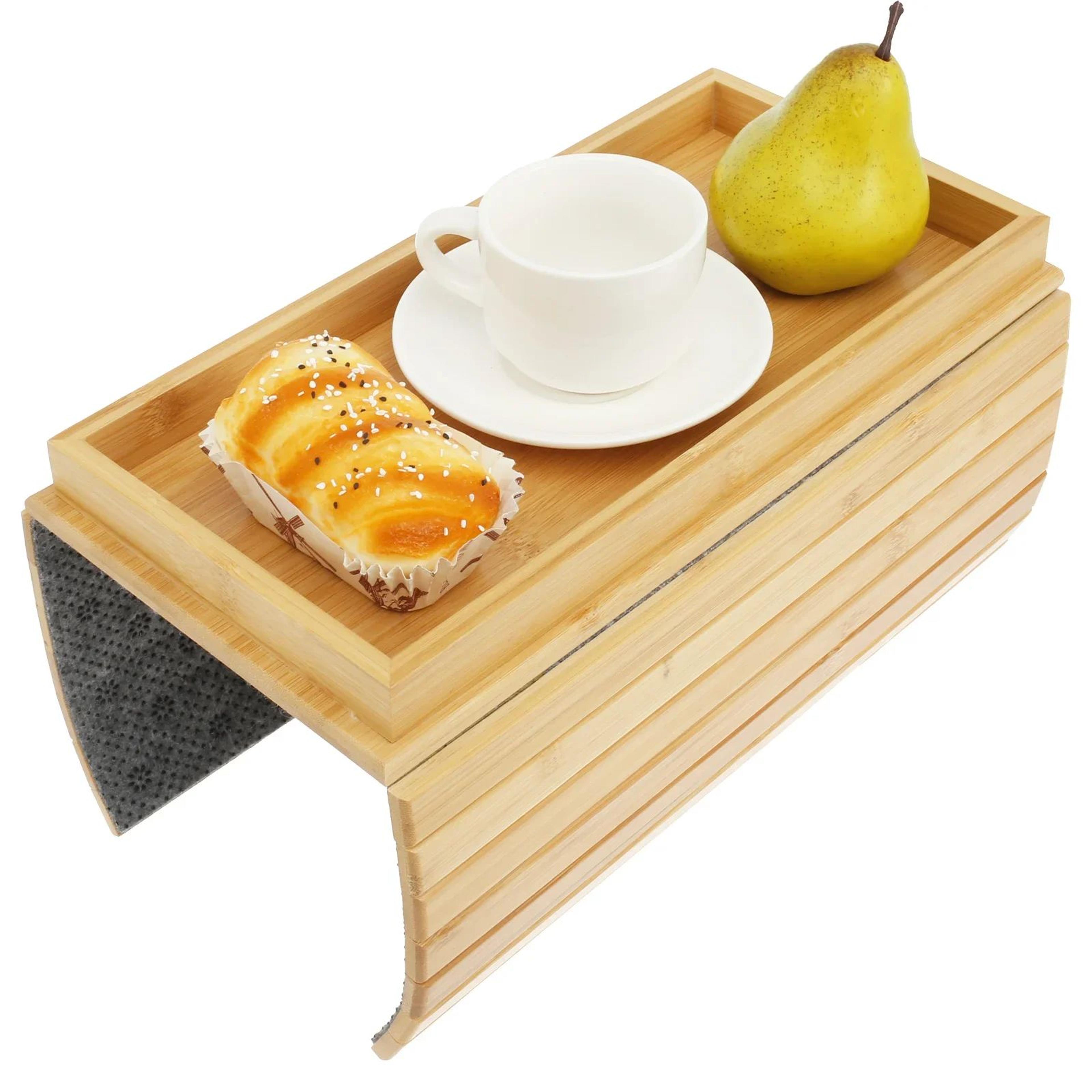 Premium 3in1 Bamboo Sofa Armrest Tray  Couch Cup Holder Tray  Foldable Multifunctional Armrest Cadd 4