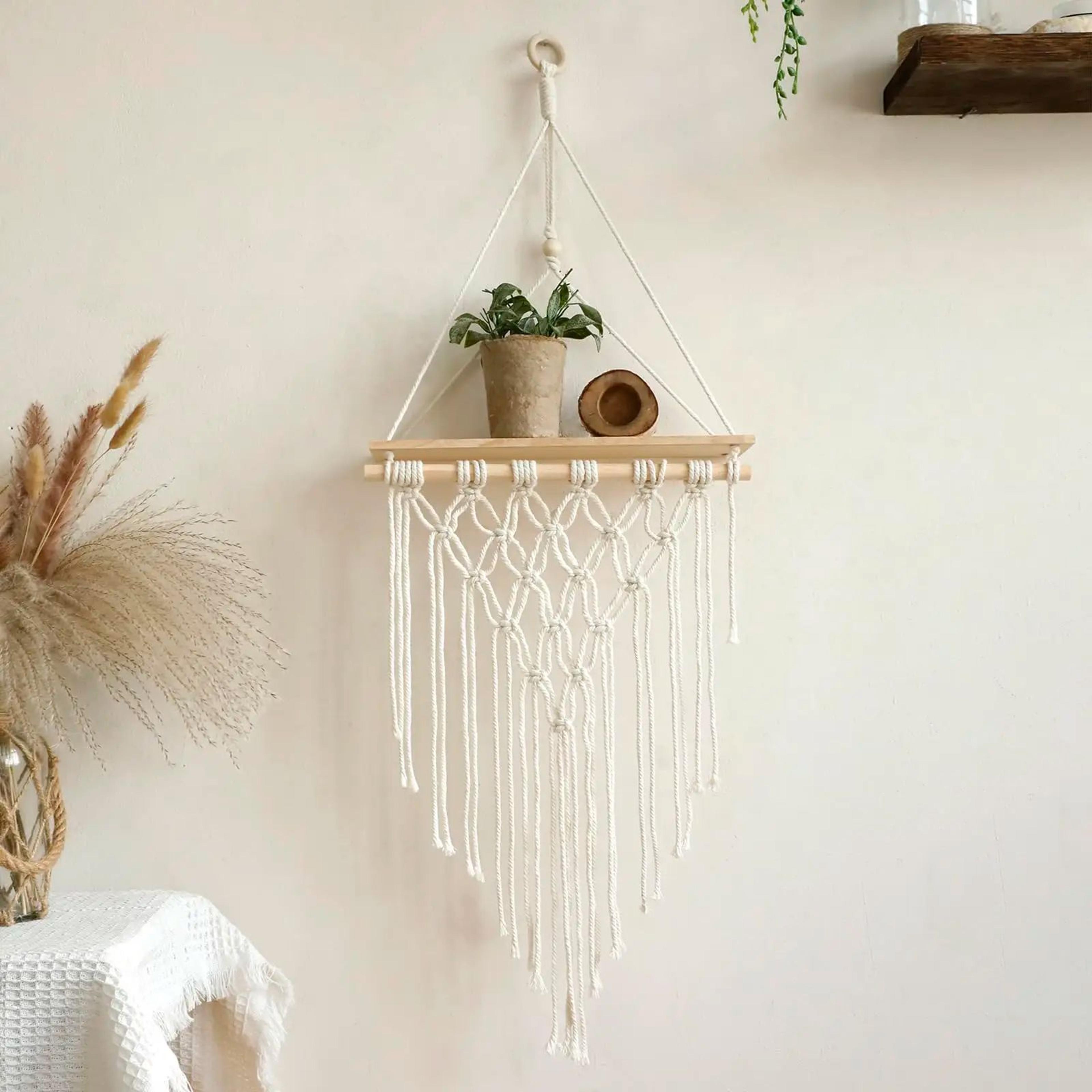 Boho Macrame Wall Hanging Shelf  Floating Wooden Decor Shelf For Bedroom  Living Room 1