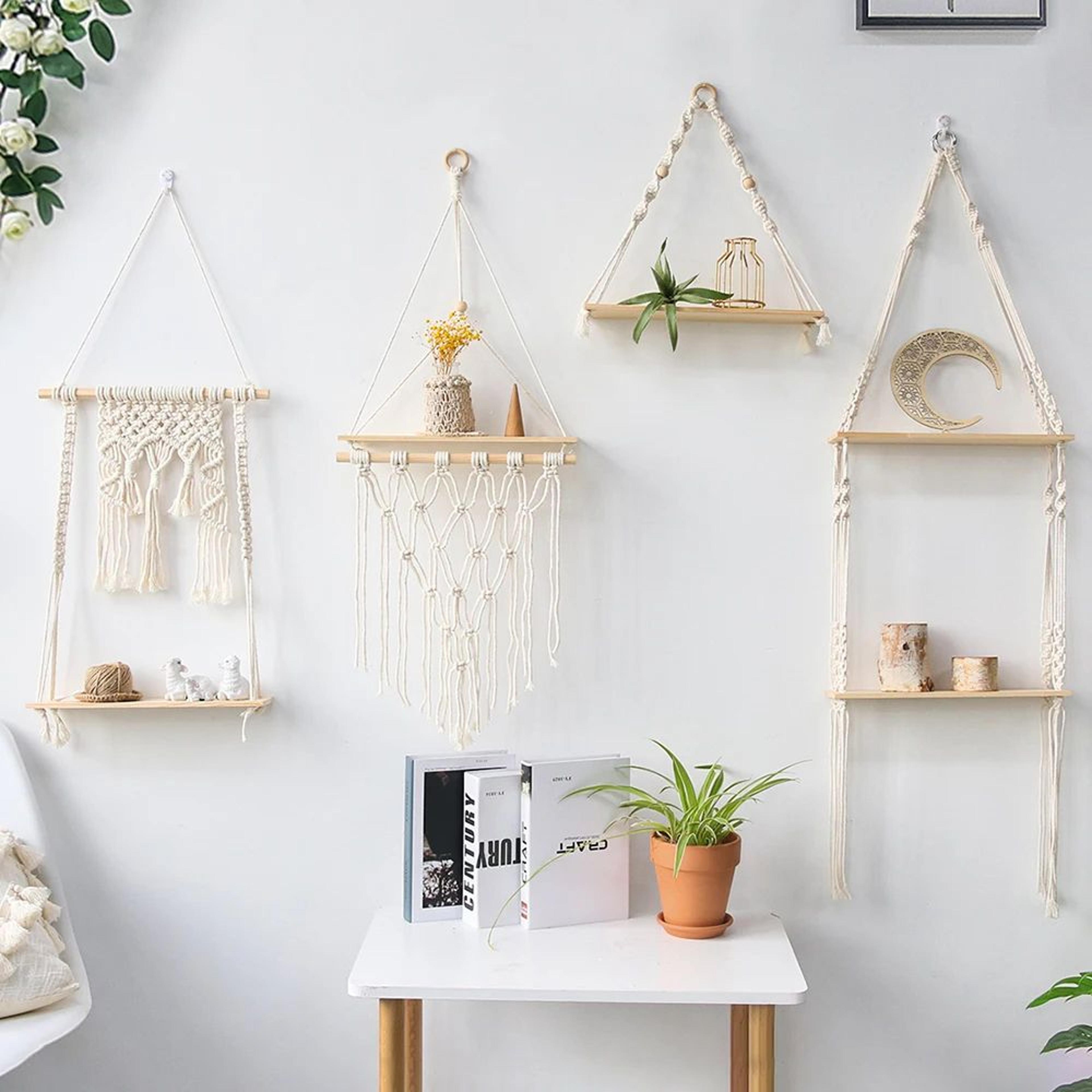 Boho Macrame Wall Hanging Shelf  Floating Wooden Decor Shelf For Bedroom  Living Room 5