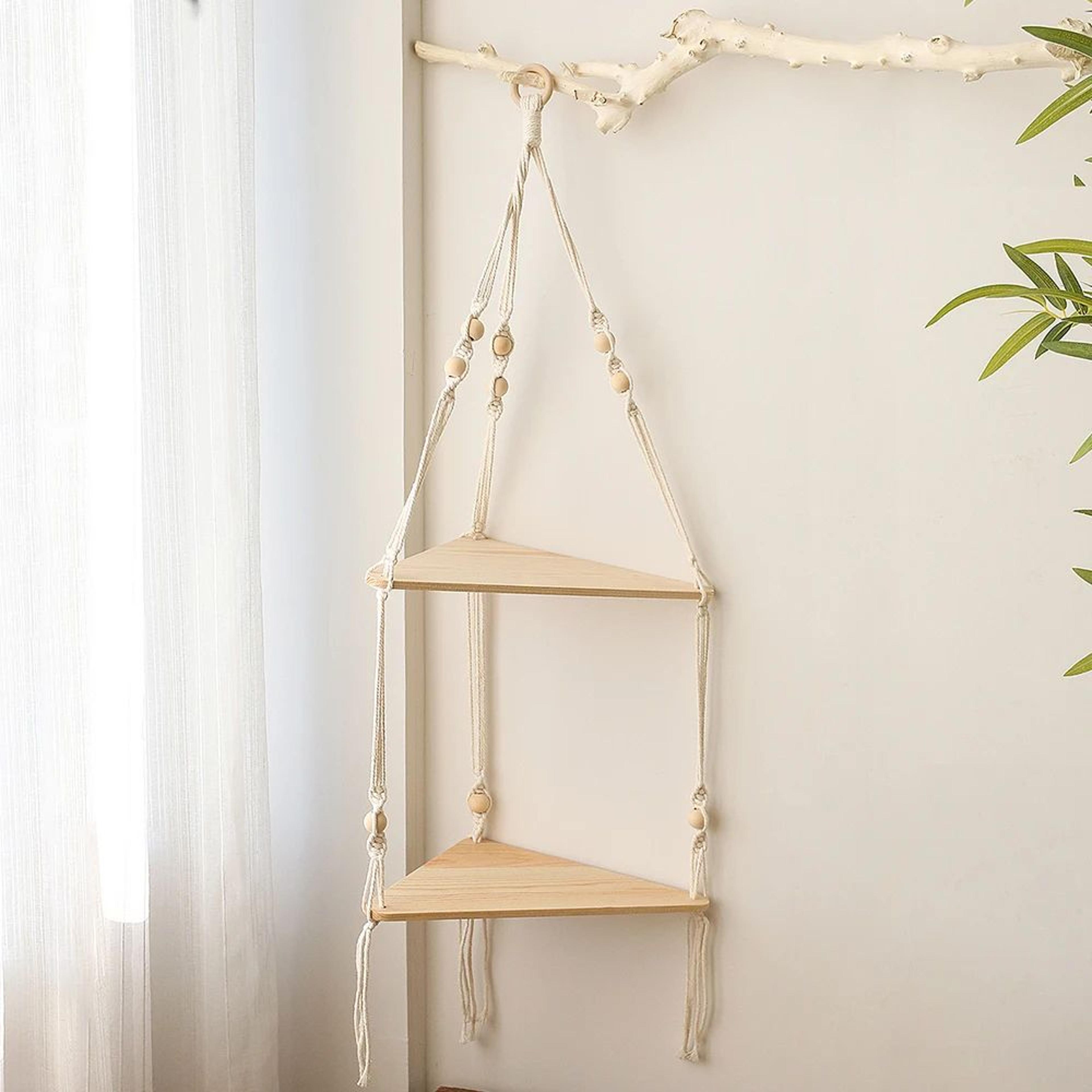 Boho Macrame Wall Hanging Shelf  Floating Wooden Decor Shelf For Bedroom  Living Room 8
