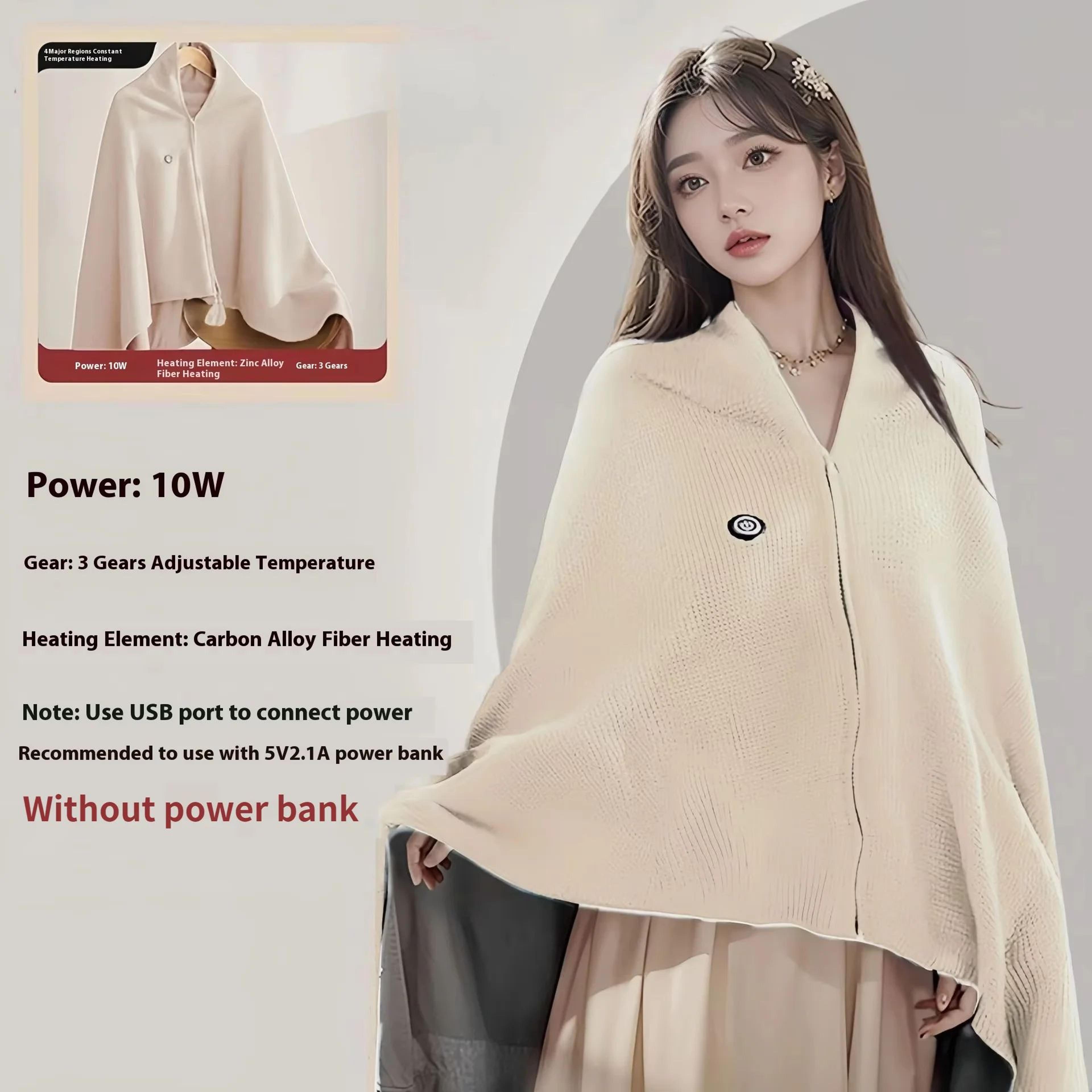 USB Heated Shawl Blanket Wrap  Wearable Electric Heated Throw Blanket For Women  Travel Comfort 3
