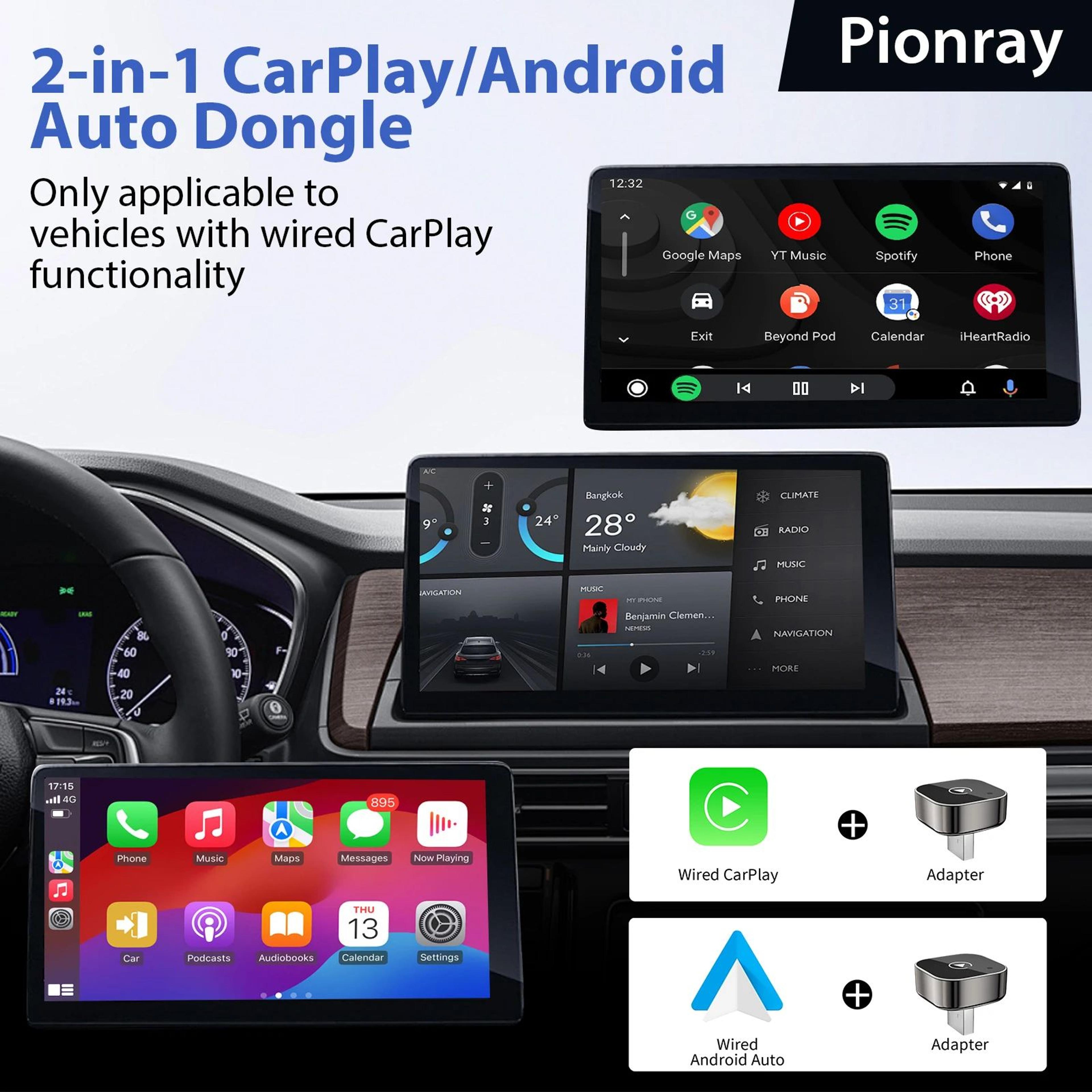 2026 Pionray 2in1 Wireless CarPlay  Android Auto Adapter 3