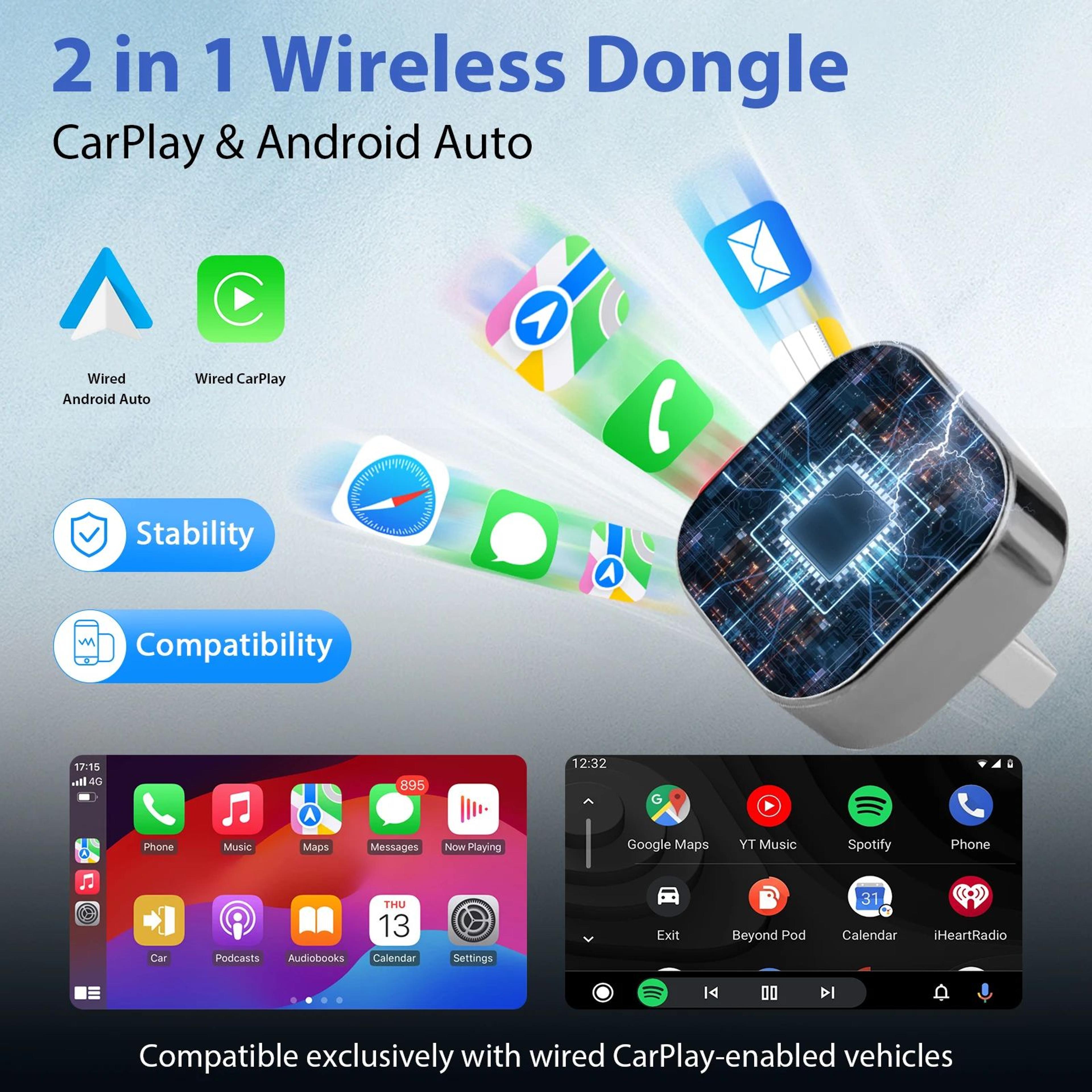 2026 Pionray 2in1 Wireless CarPlay  Android Auto Adapter 4