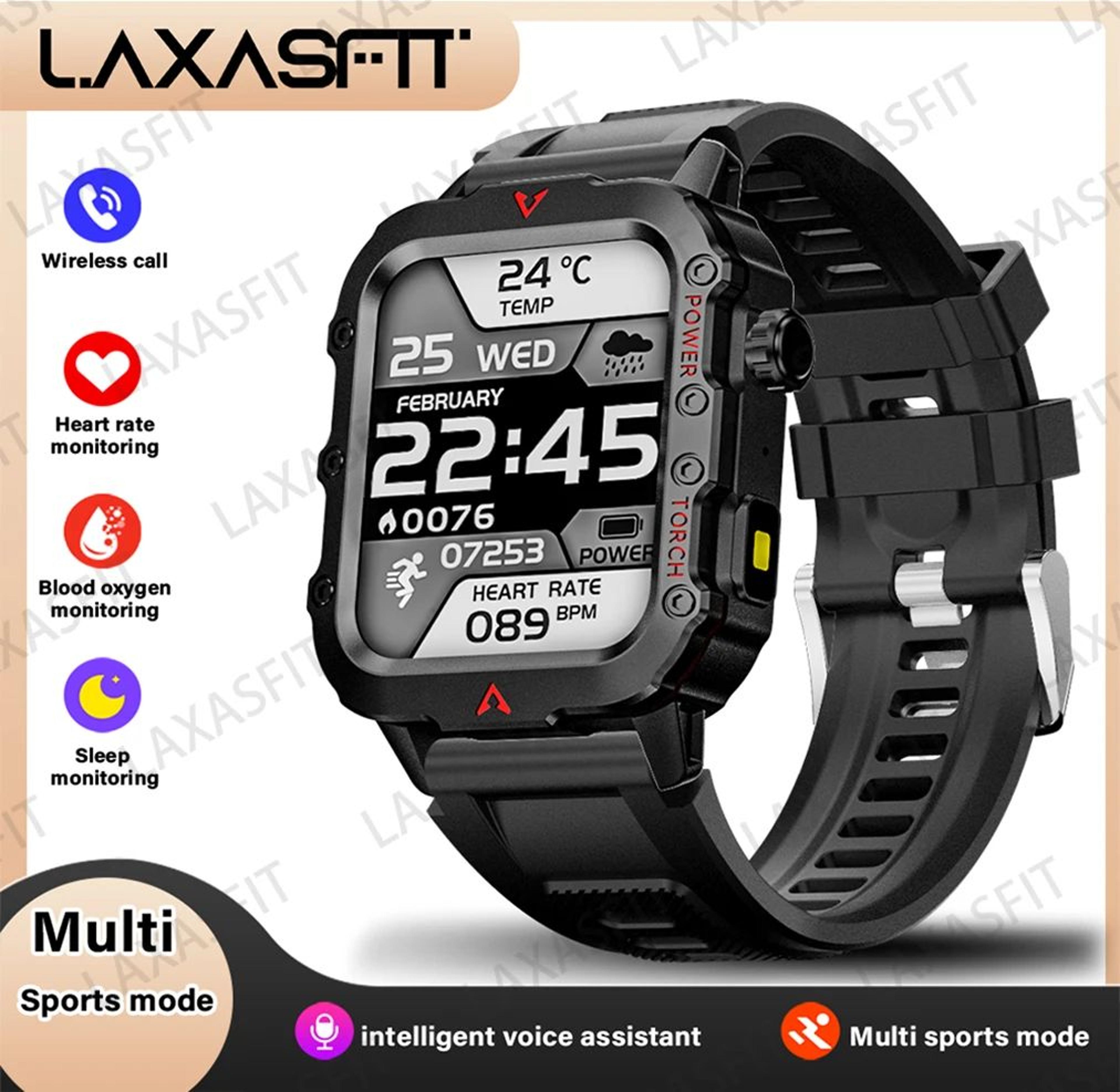 LAXASFIT Outdoor Pro Health  Sport Smartwatch  LED Flashlight Fitness Tracking Wristwatch 6