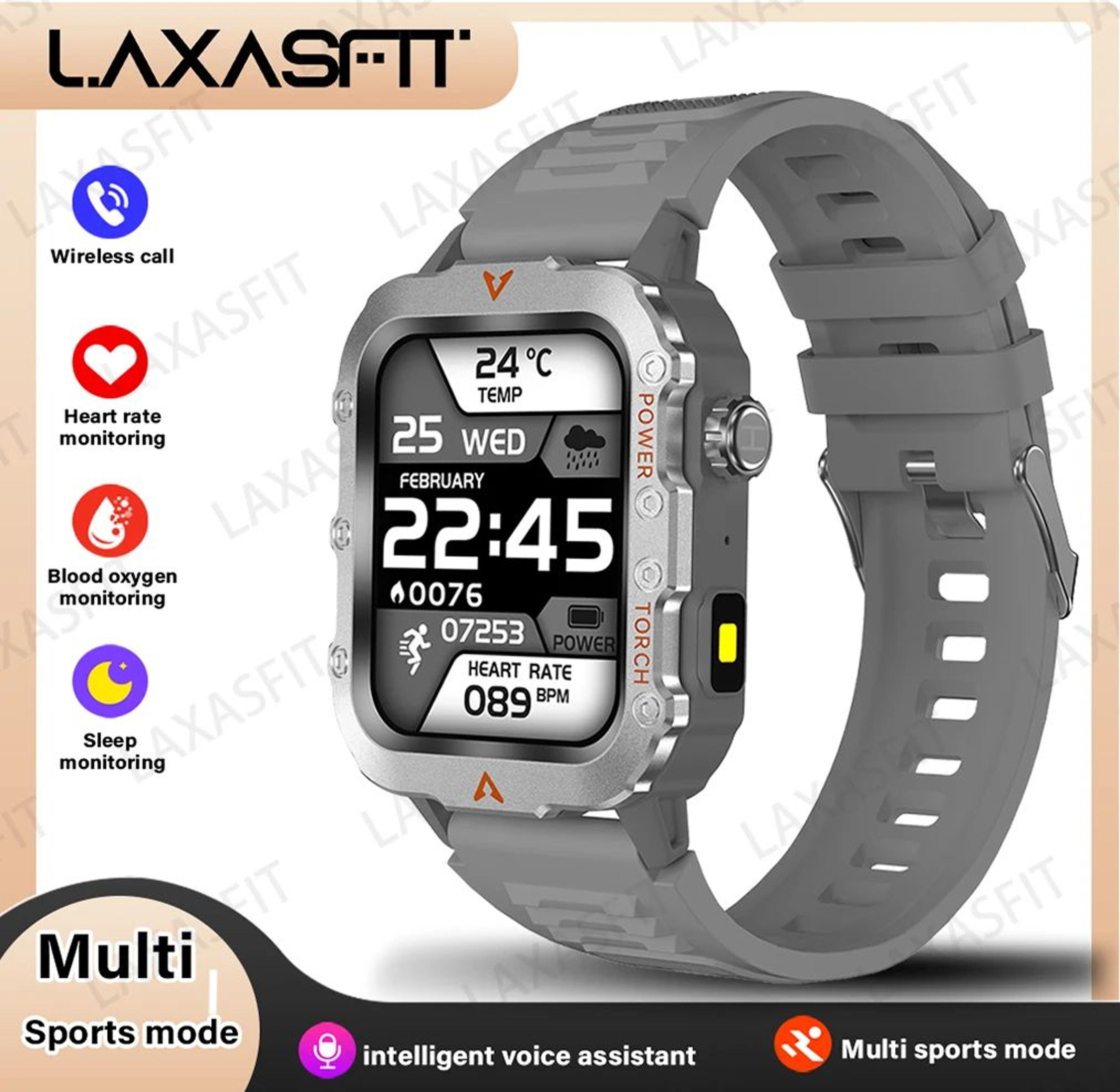 LAXASFIT Outdoor Pro Health  Sport Smartwatch  LED Flashlight Fitness Tracking Wristwatch 7