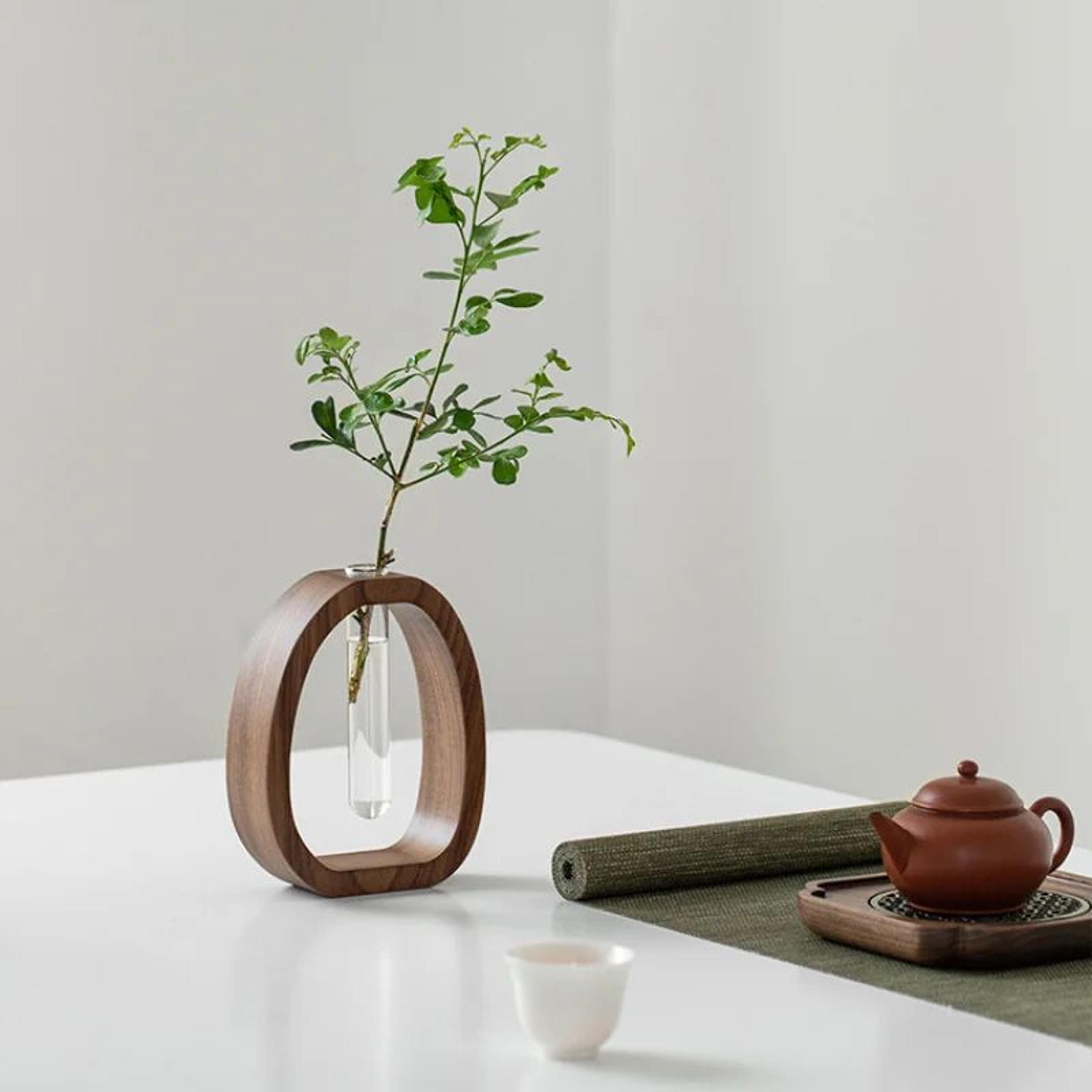 Solid Wood Mini Desktop Flower Vase With Glass Insert Minimal Single Stem Bud Vase 3