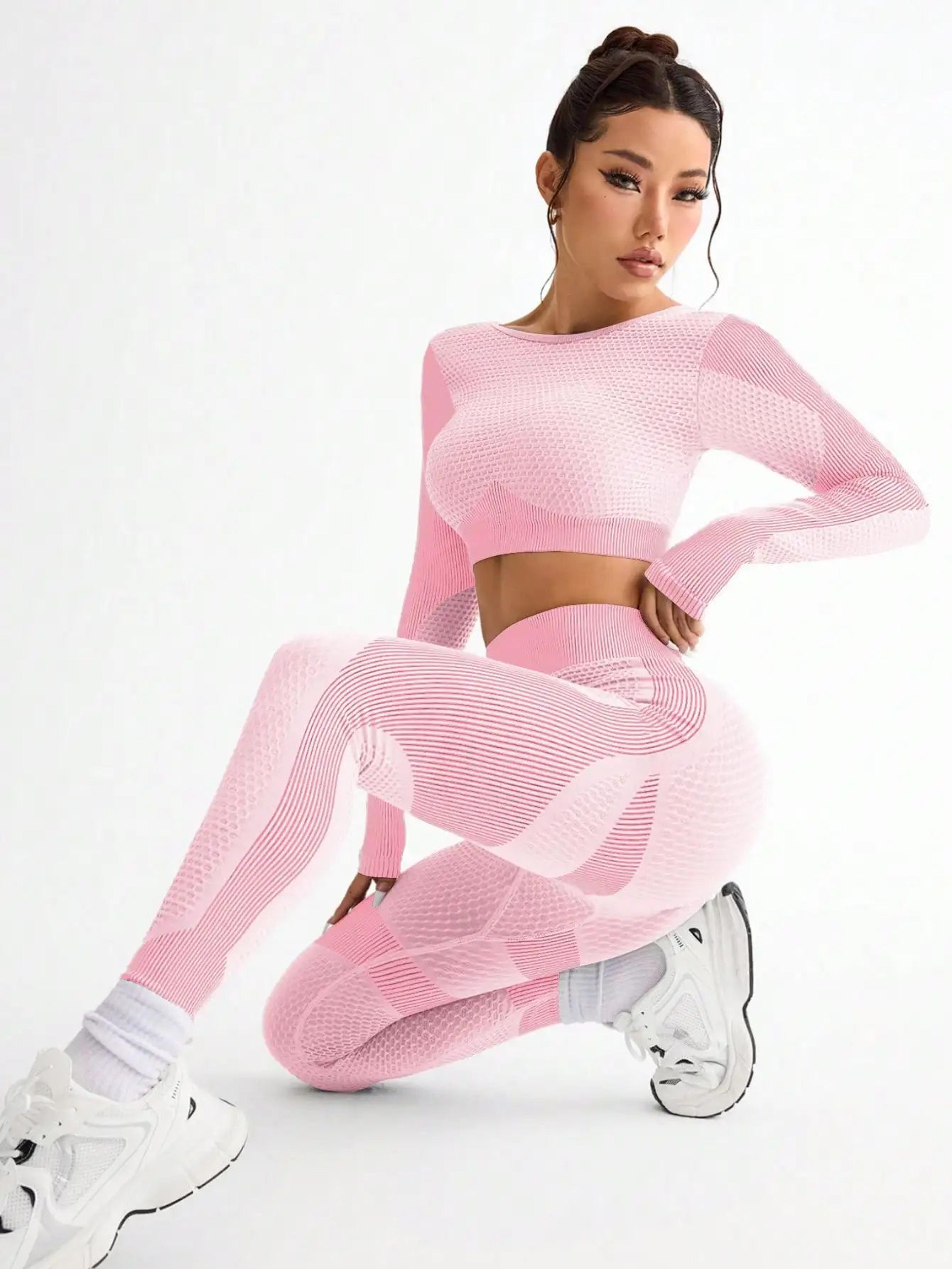 Womens Seamless Yoga  Running Set  Breathable Sports Bra And HighWaist Fitness Leggings 2Piece 3