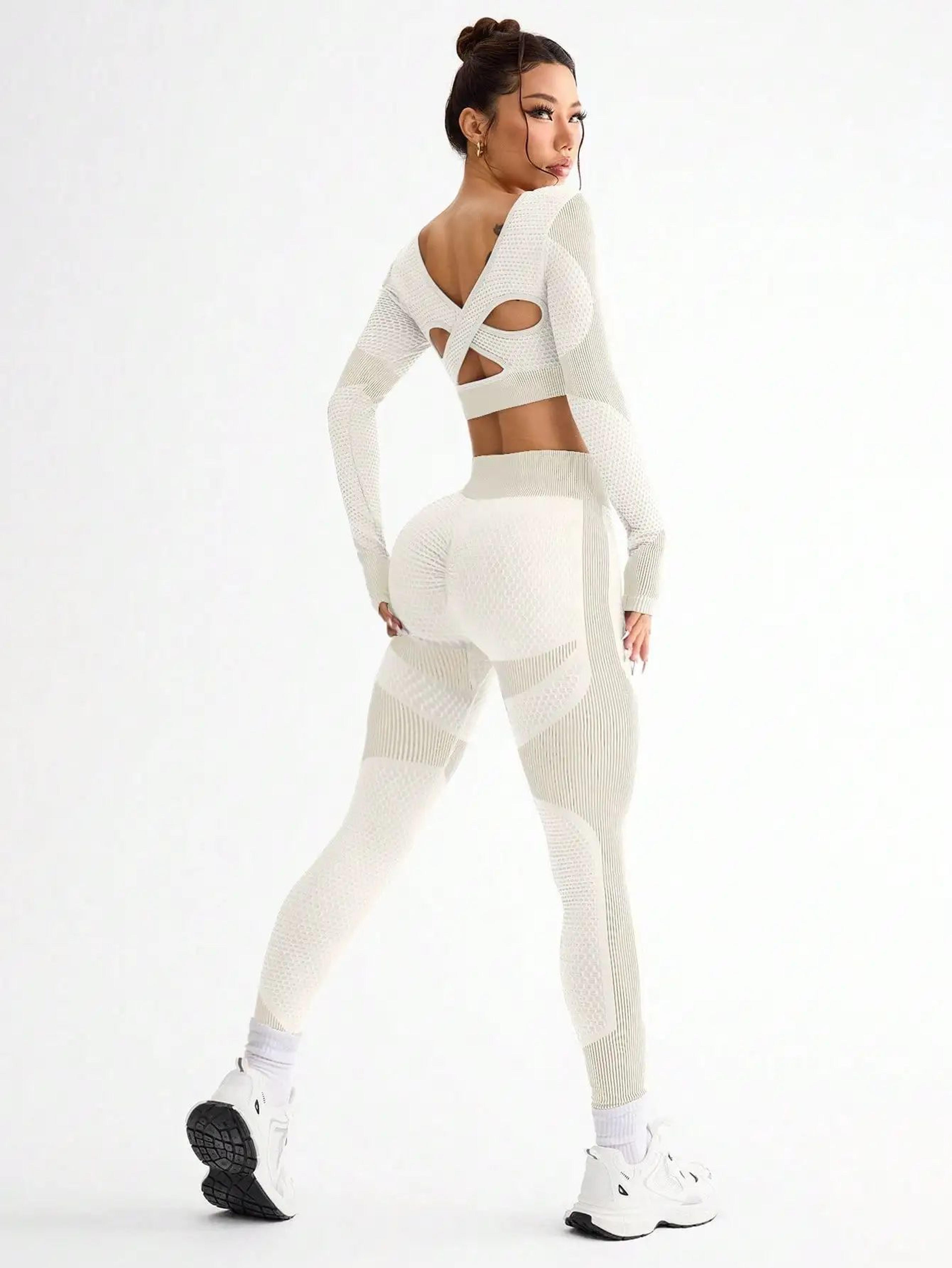 Womens Seamless Yoga  Running Set  Breathable Sports Bra And HighWaist Fitness Leggings 2Piece 7